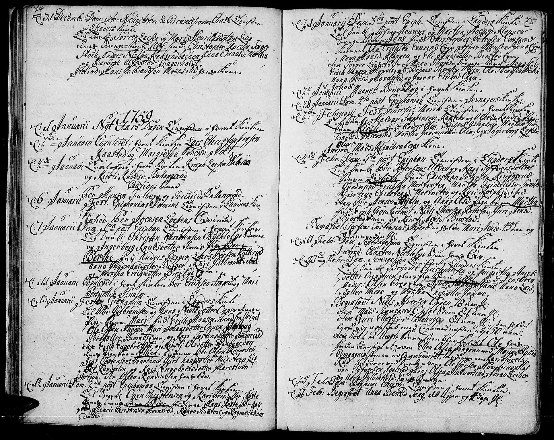 Jevnaker prestekontor, AV/SAH-PREST-116/H/Ha/Haa/L0003: Ministerialbok nr. 3, 1752-1799, s. 74-75