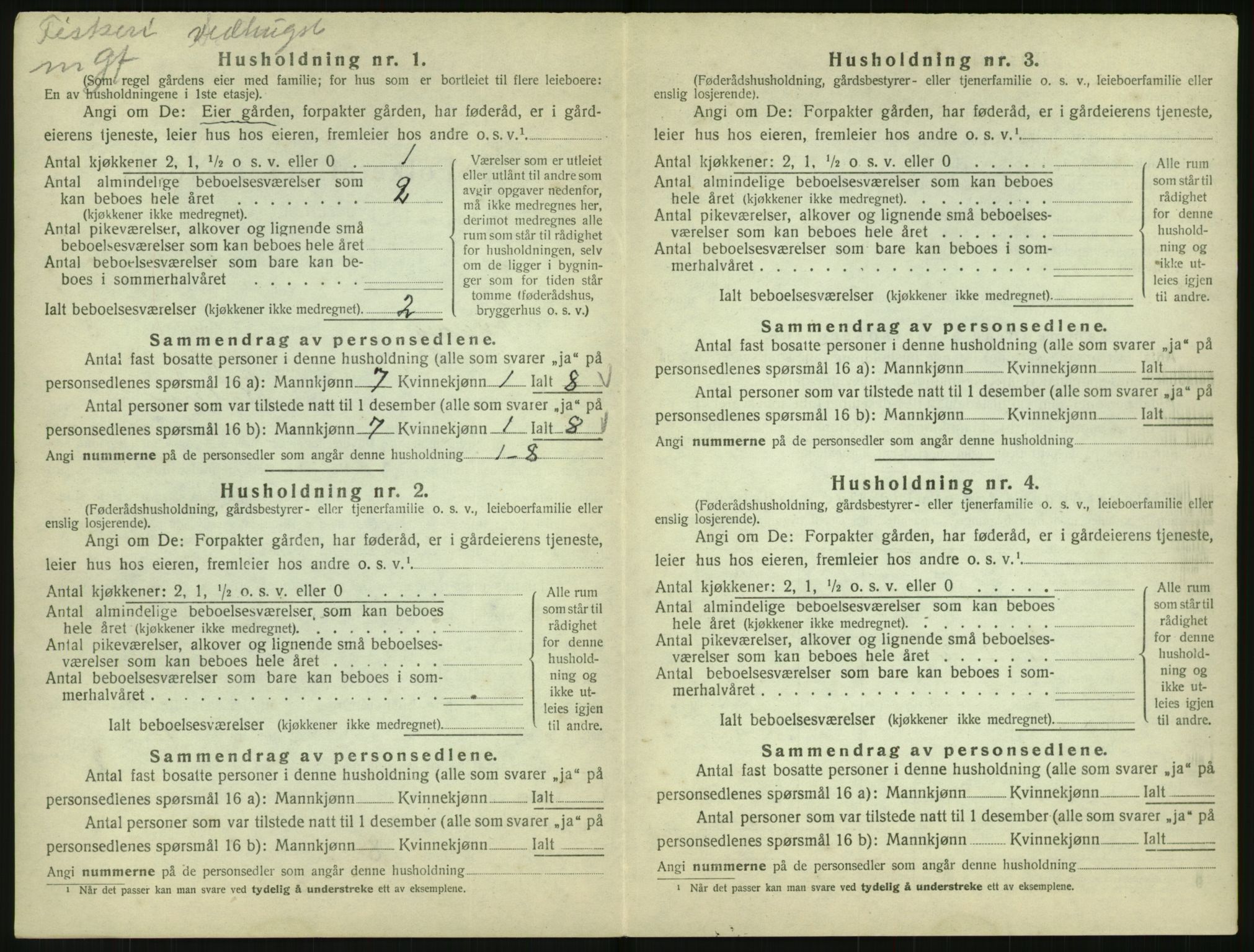 SAK, Folketelling 1920 for 0927 Høvåg herred, 1920, s. 311