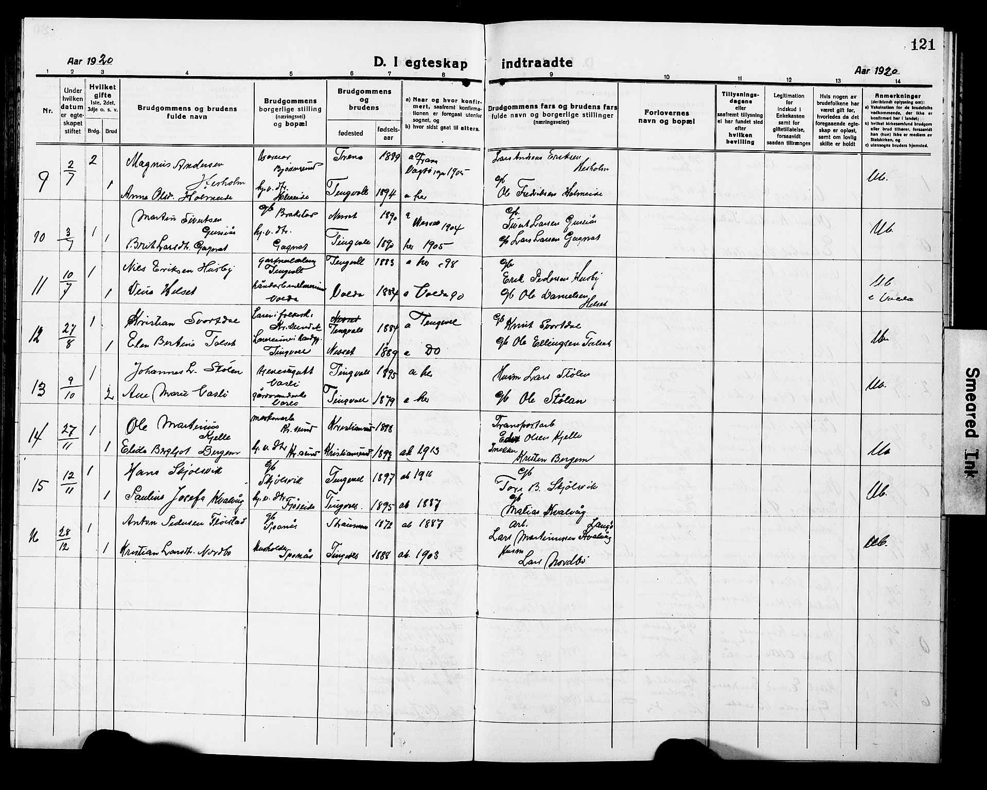 Ministerialprotokoller, klokkerbøker og fødselsregistre - Møre og Romsdal, AV/SAT-A-1454/586/L0994: Klokkerbok nr. 586C05, 1919-1927, s. 121