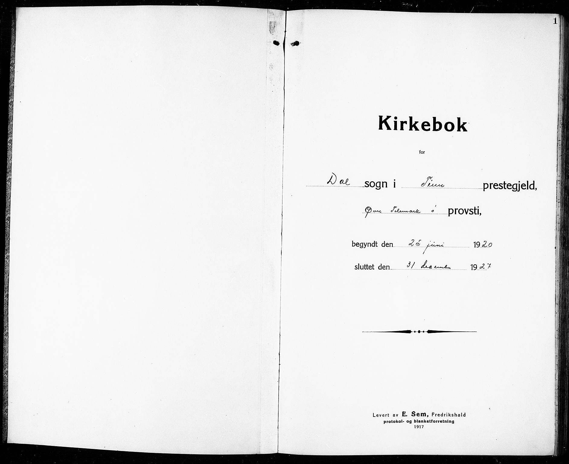 Rjukan kirkebøker, AV/SAKO-A-294/G/Ga/L0003: Klokkerbok nr. 3, 1920-1928, s. 1