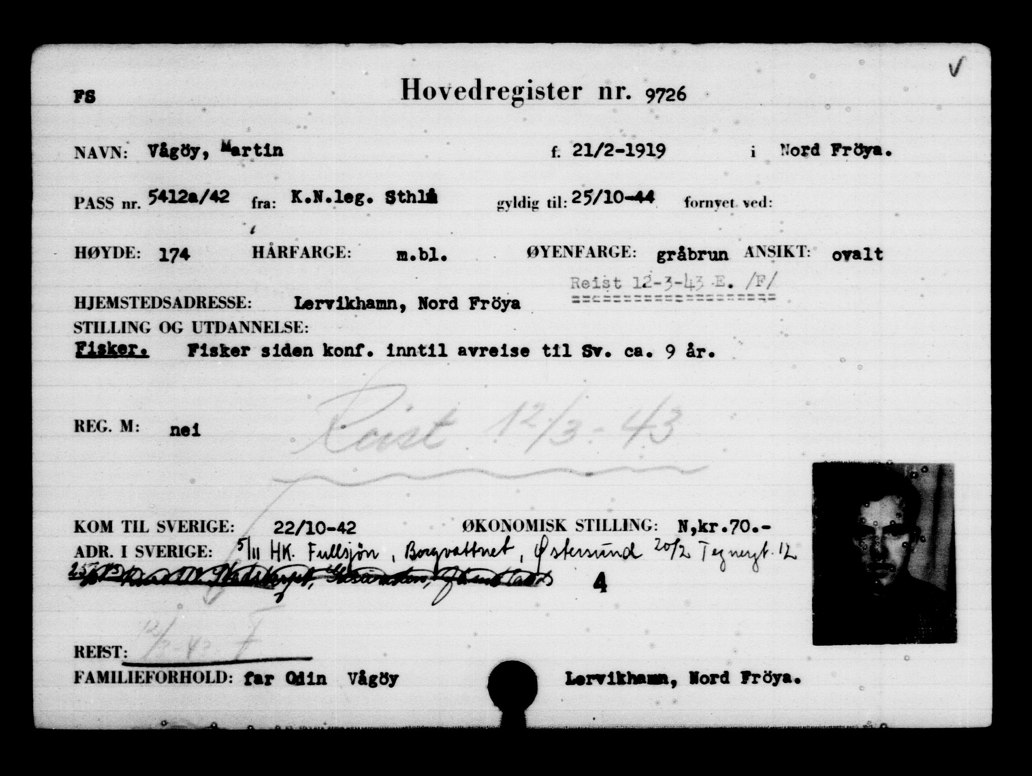 Utenriksstasjonene, Legasjonen i Stockholm, Flyktningkontoret, AV/RA-S-6753/V/Va/L0006: Kjesäterkartoteket, flyktninger med registreringsnr. 9400-12711, 1940-1945, s. 367