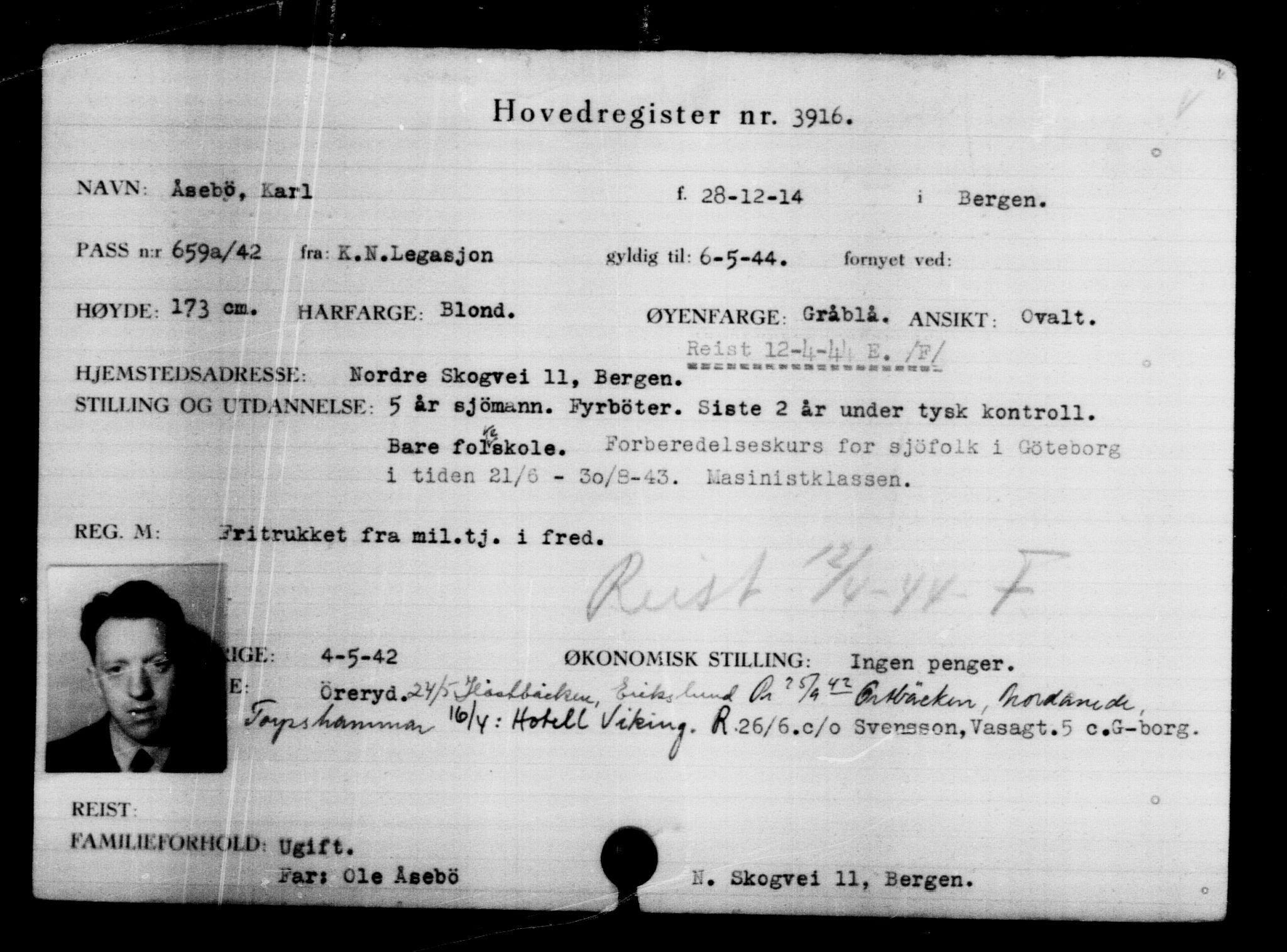 Den Kgl. Norske Legasjons Flyktningskontor, AV/RA-S-6753/V/Va/L0004: Kjesäterkartoteket.  Flyktningenr. 3496-6610, 1940-1945, s. 491