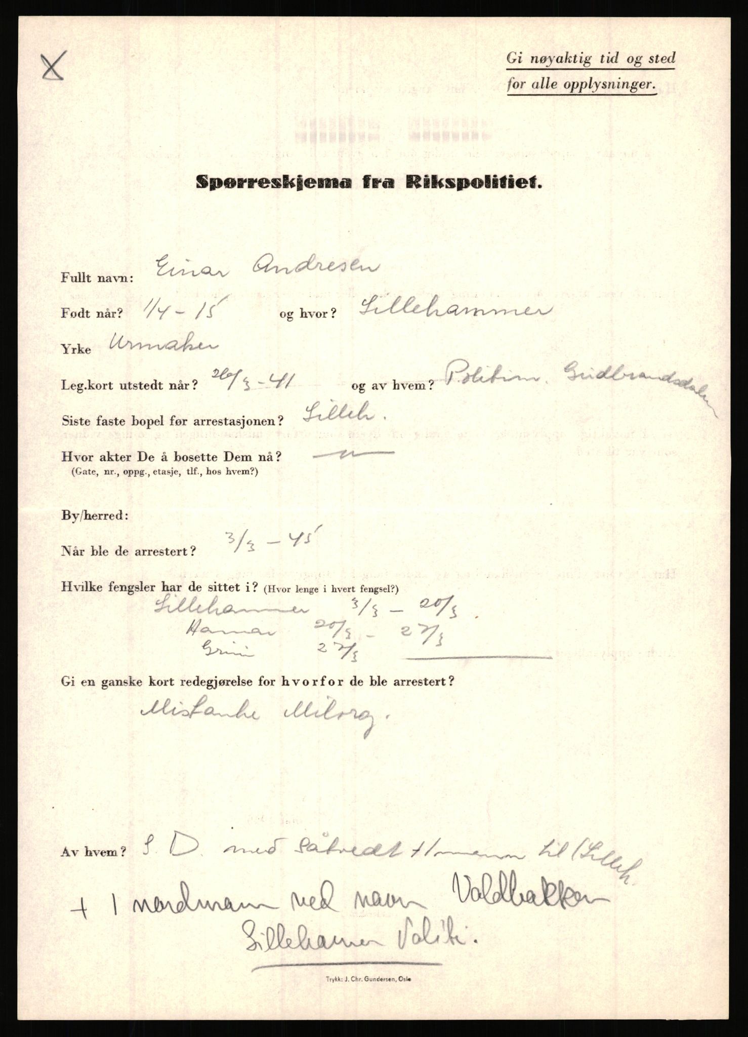 Rikspolitisjefen, AV/RA-S-1560/L/L0001: Abelseth, Rudolf - Berentsen, Odd, 1940-1945, s. 701