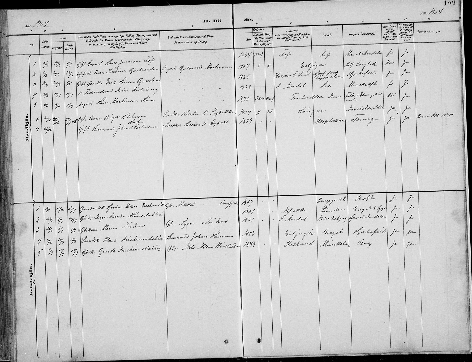 Nordre Land prestekontor, SAH/PREST-124/H/Ha/Hab/L0013: Klokkerbok nr. 13, 1891-1904, s. 129