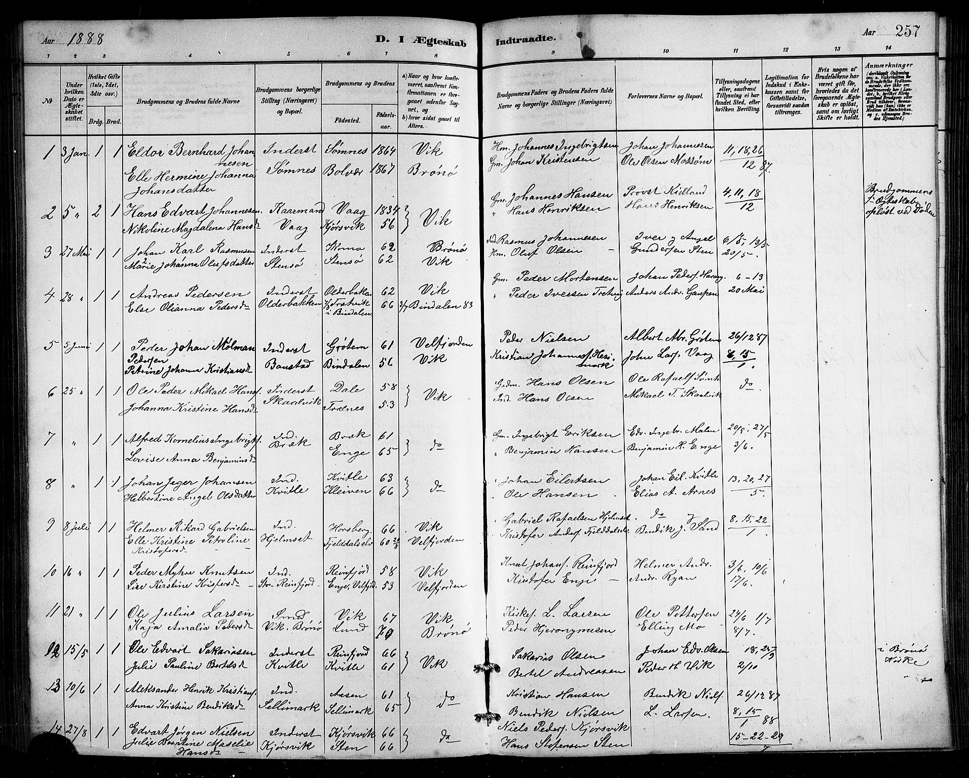 Ministerialprotokoller, klokkerbøker og fødselsregistre - Nordland, AV/SAT-A-1459/812/L0188: Klokkerbok nr. 812C06, 1884-1912, s. 257