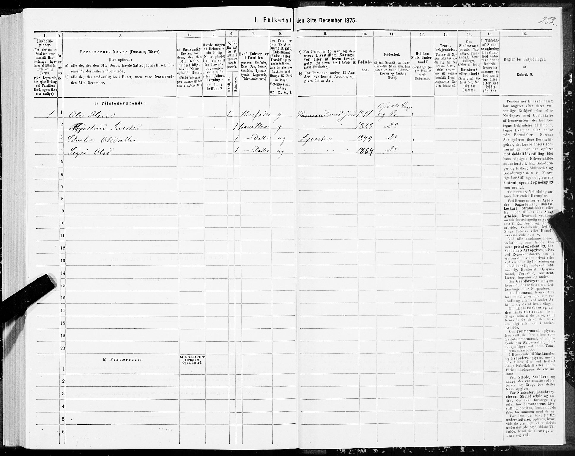 SAT, Folketelling 1875 for 1634P Oppdal prestegjeld, 1875, s. 1252