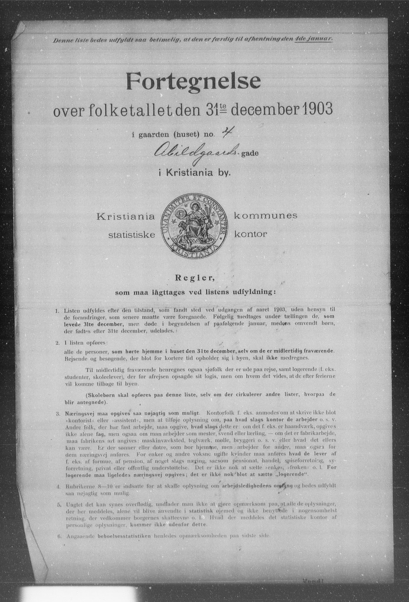 OBA, Kommunal folketelling 31.12.1903 for Kristiania kjøpstad, 1903, s. 6