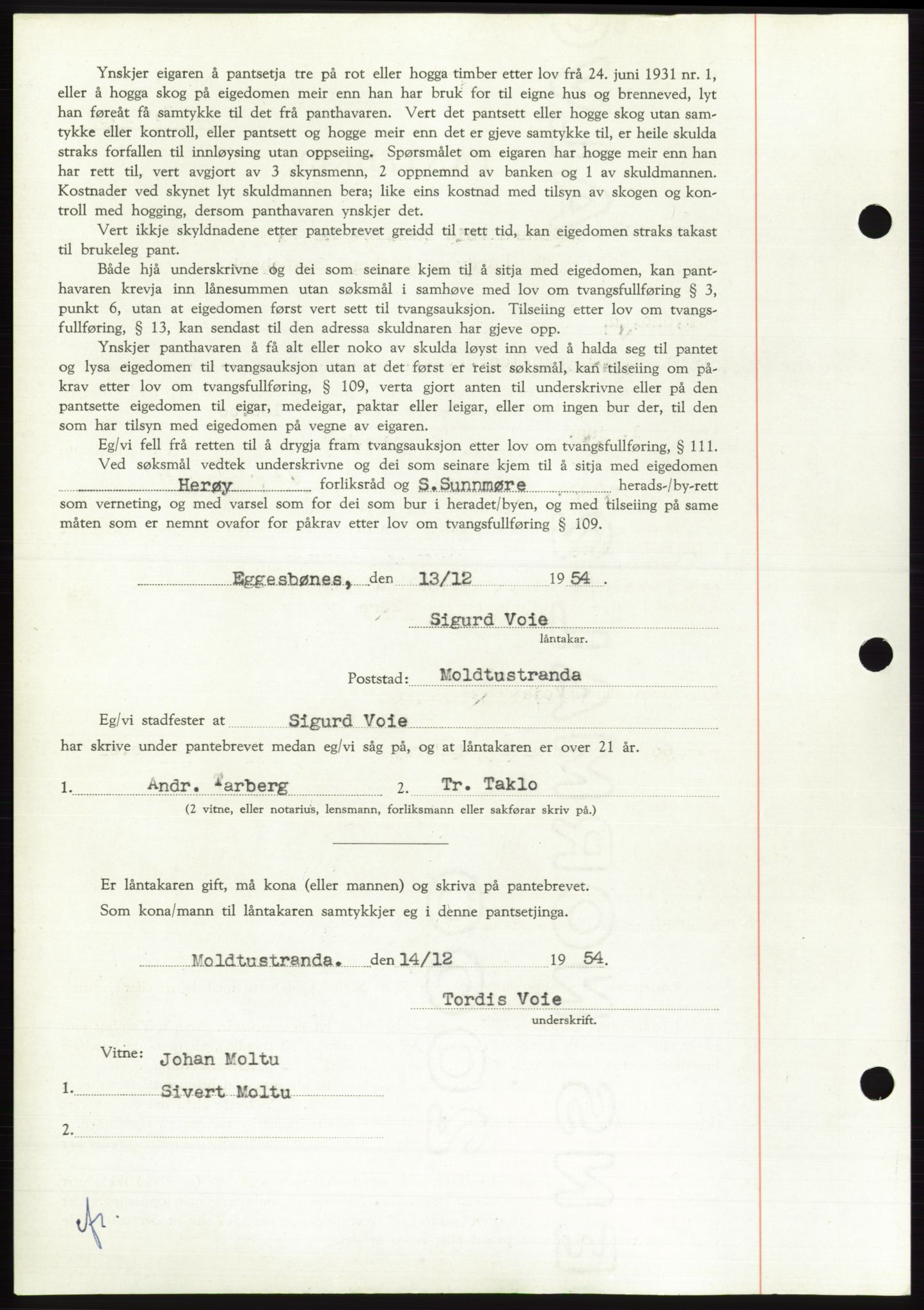 Søre Sunnmøre sorenskriveri, AV/SAT-A-4122/1/2/2C/L0126: Pantebok nr. 14B, 1954-1955, Dagboknr: 52/1955