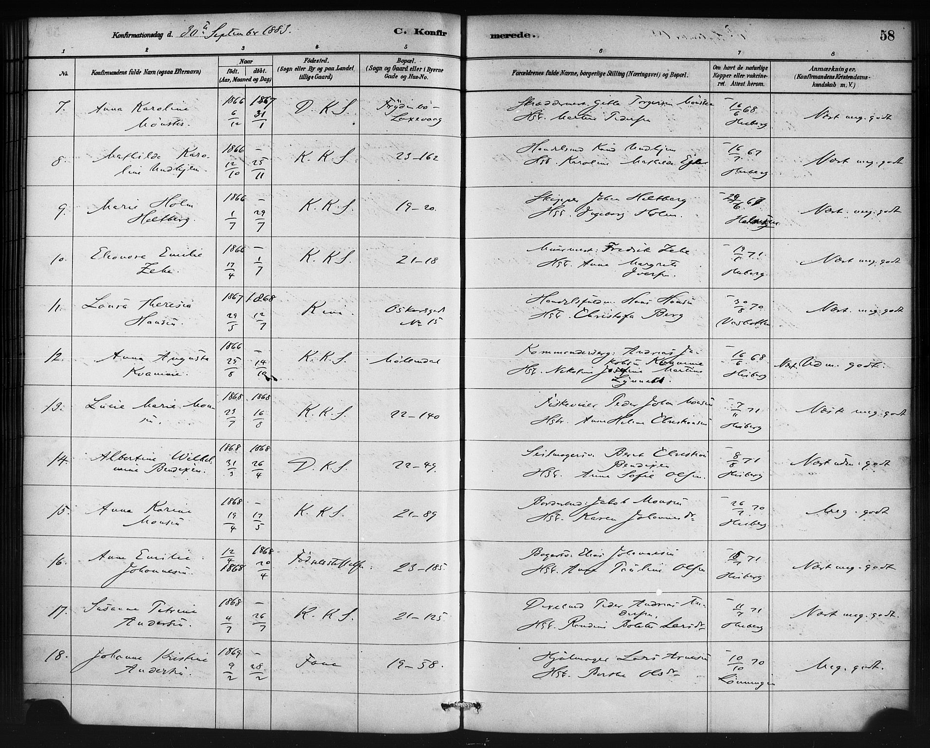 Korskirken sokneprestembete, AV/SAB-A-76101/H/Haa/L0029: Ministerialbok nr. C 5, 1880-1892, s. 58