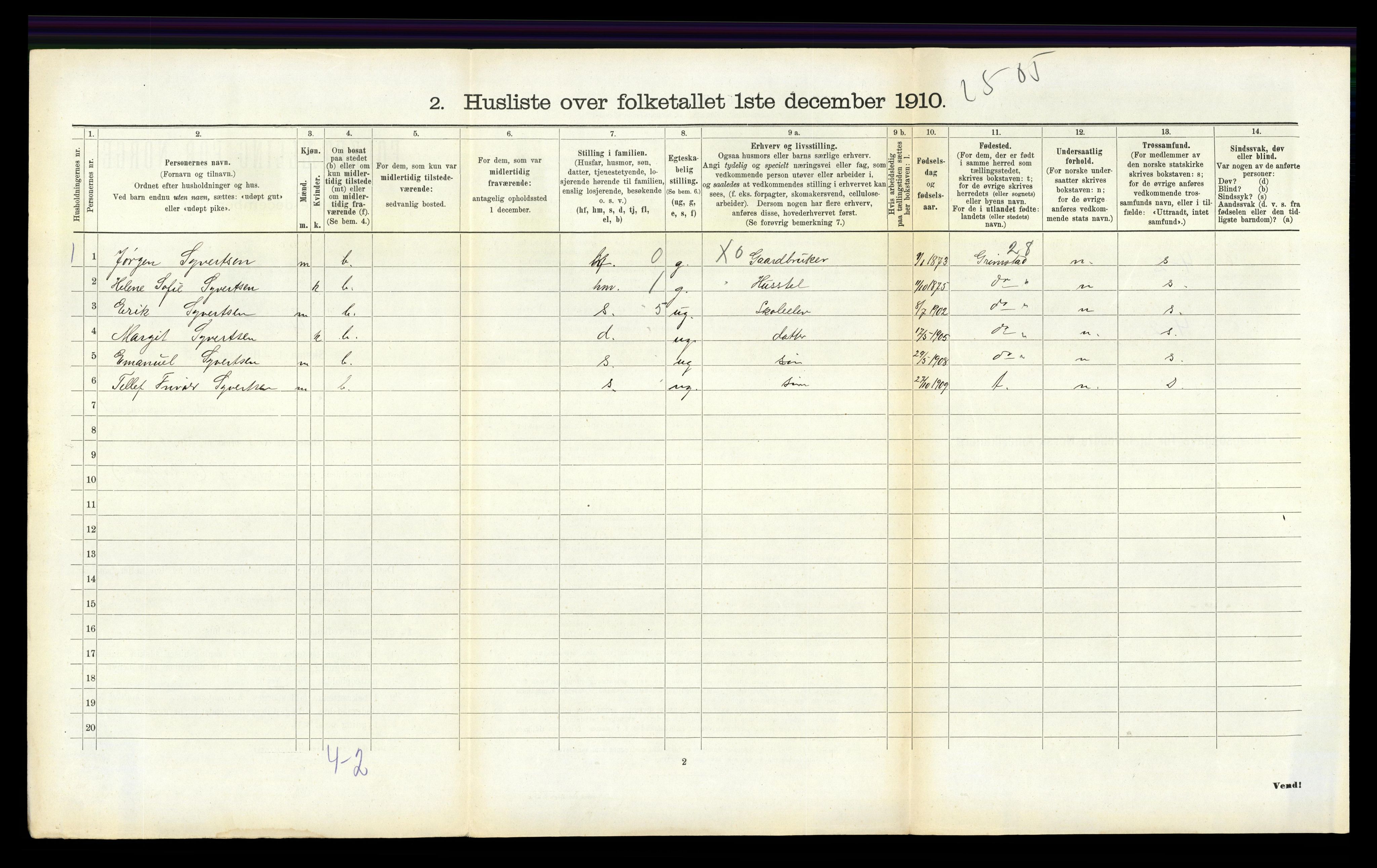 RA, Folketelling 1910 for 0923 Fjære herred, 1910, s. 248