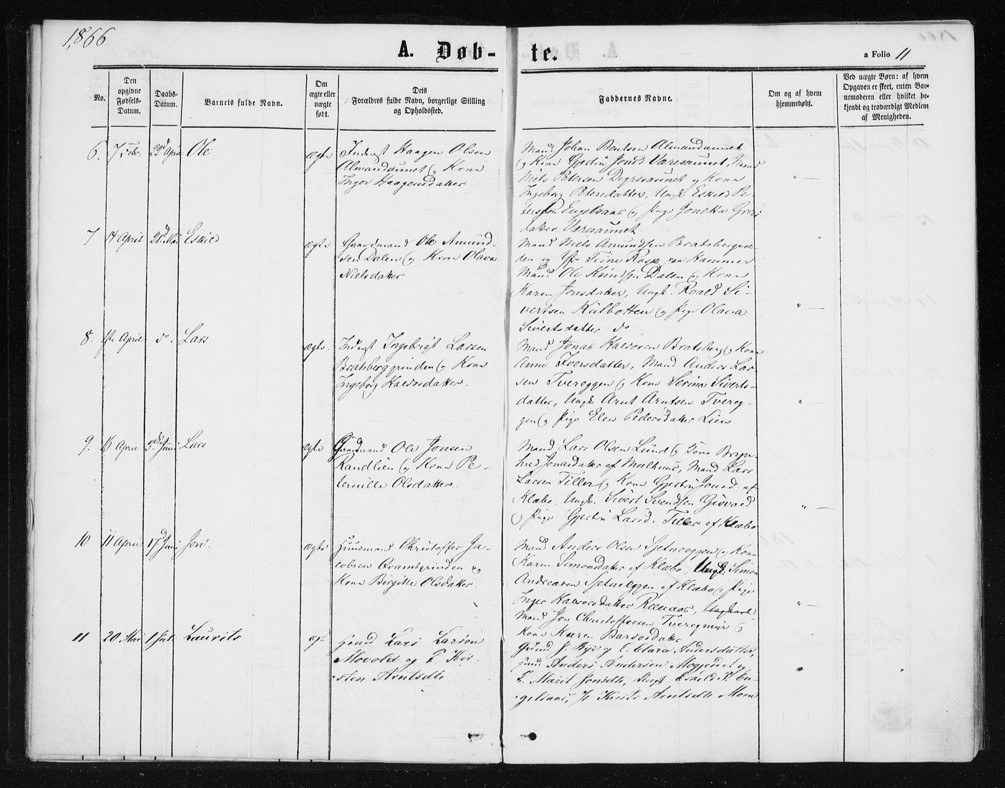 Ministerialprotokoller, klokkerbøker og fødselsregistre - Sør-Trøndelag, SAT/A-1456/608/L0333: Ministerialbok nr. 608A02, 1862-1876, s. 11
