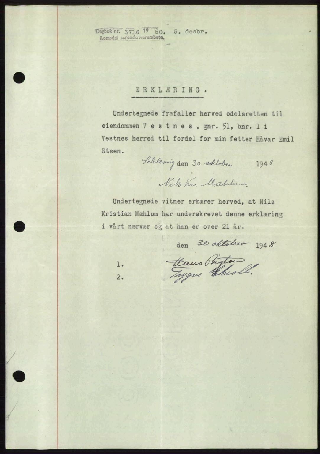 Romsdal sorenskriveri, AV/SAT-A-4149/1/2/2C: Pantebok nr. A34, 1950-1950, Dagboknr: 3716/1950