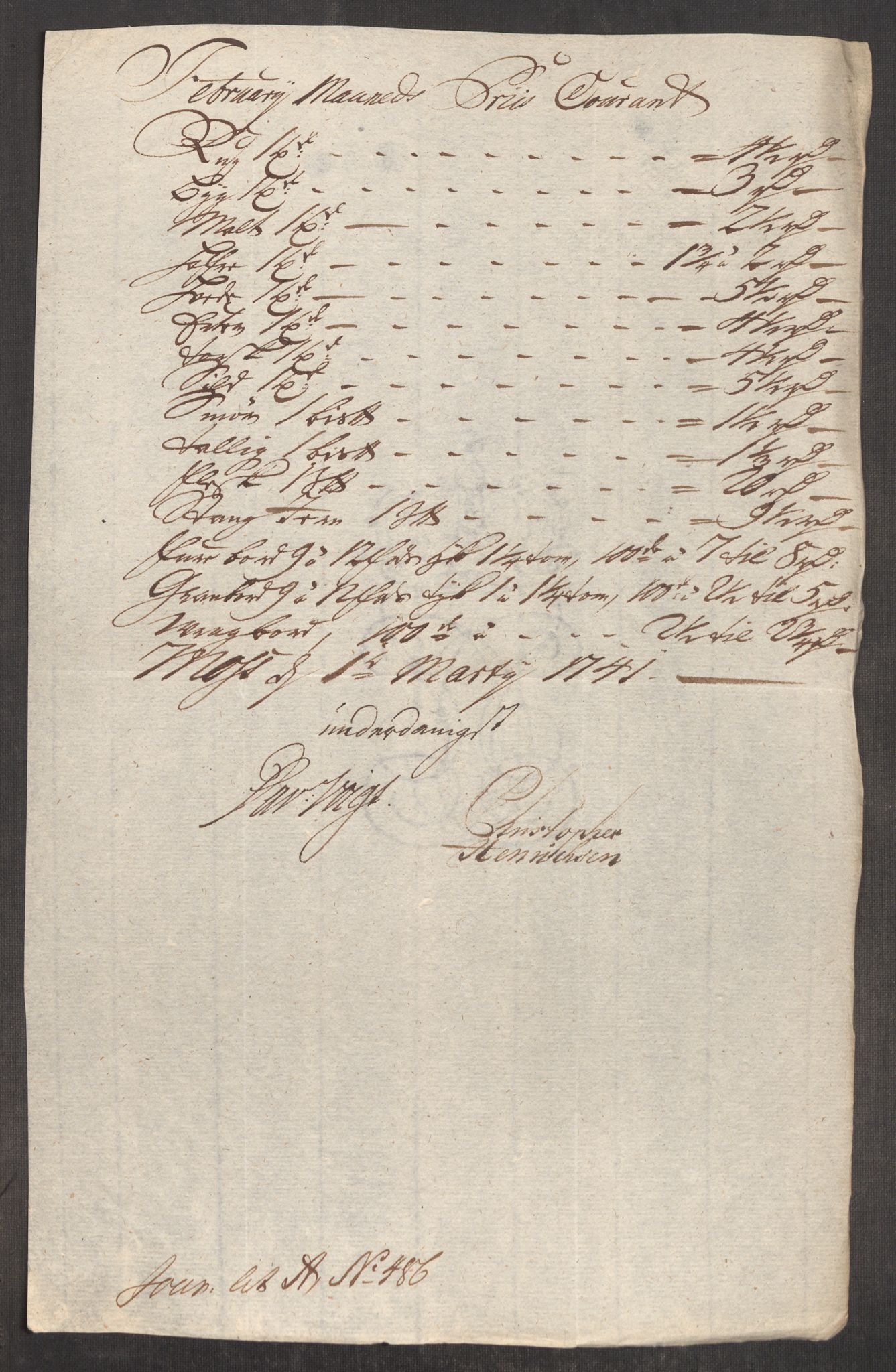 Rentekammeret inntil 1814, Realistisk ordnet avdeling, AV/RA-EA-4070/Oe/L0002: [Ø1]: Priskuranter, 1740-1744, s. 213