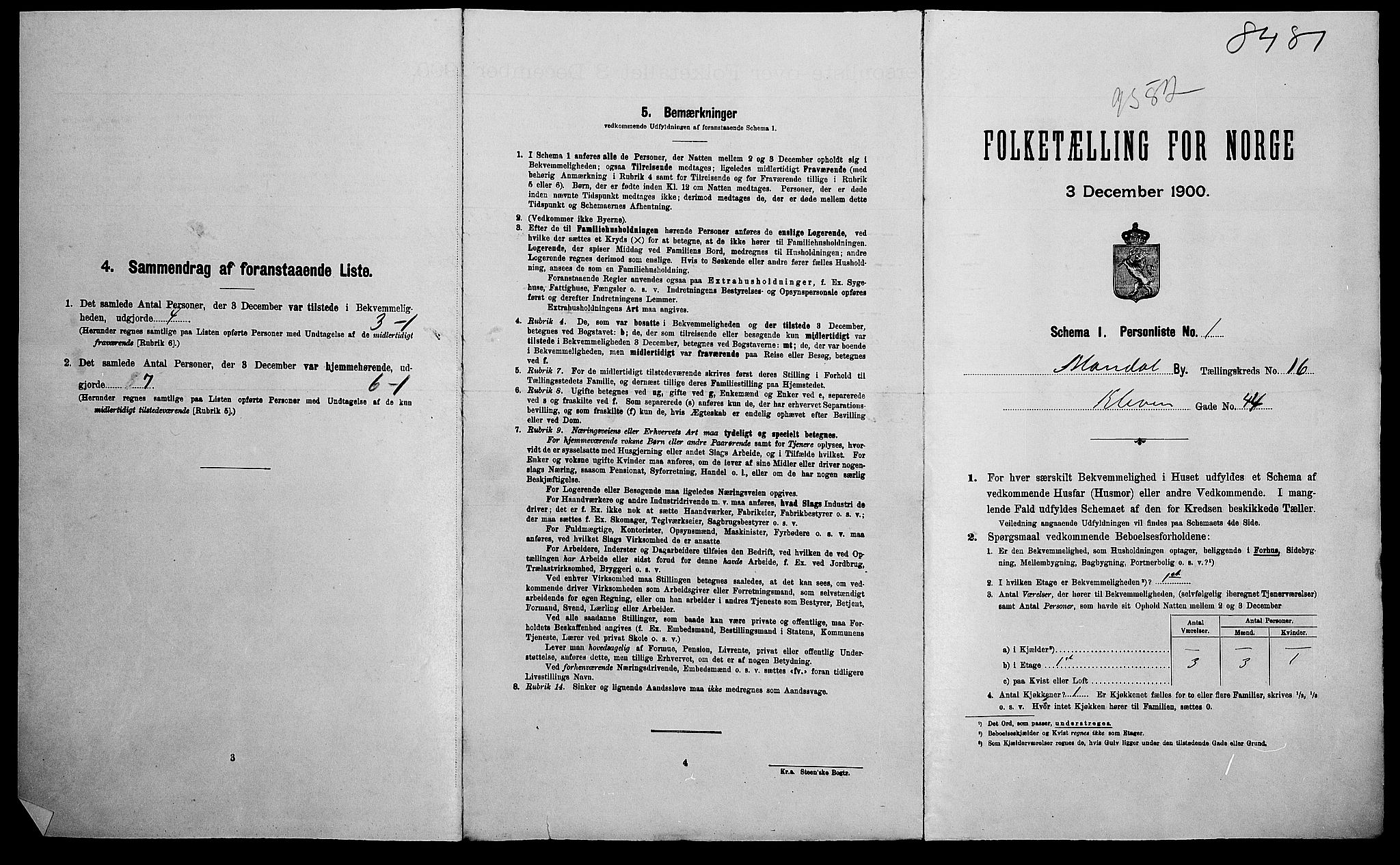 SAK, Folketelling 1900 for 1002 Mandal ladested, 1900, s. 3286
