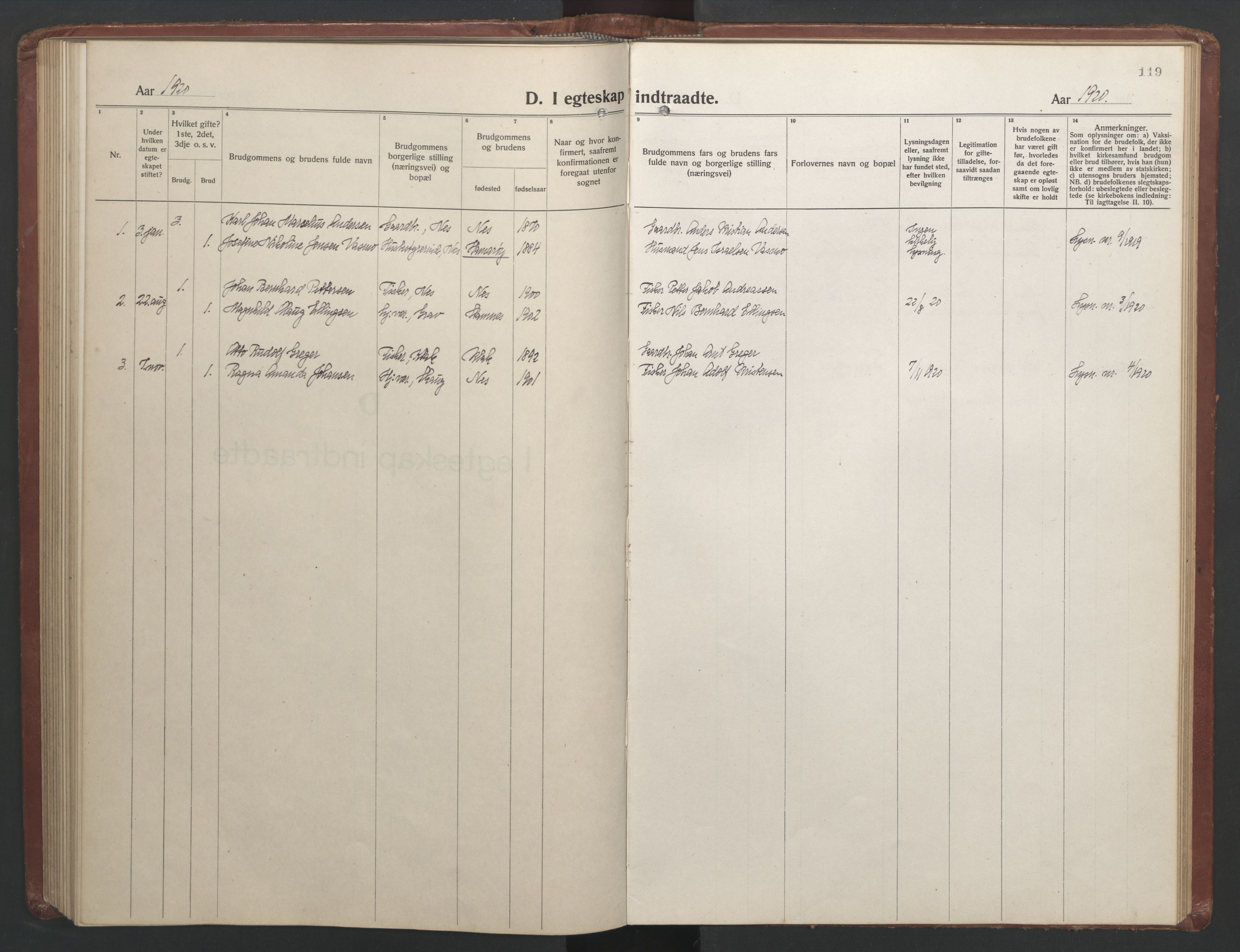 Ministerialprotokoller, klokkerbøker og fødselsregistre - Nordland, SAT/A-1459/808/L0132: Klokkerbok nr. 808C03, 1920-1946, s. 119