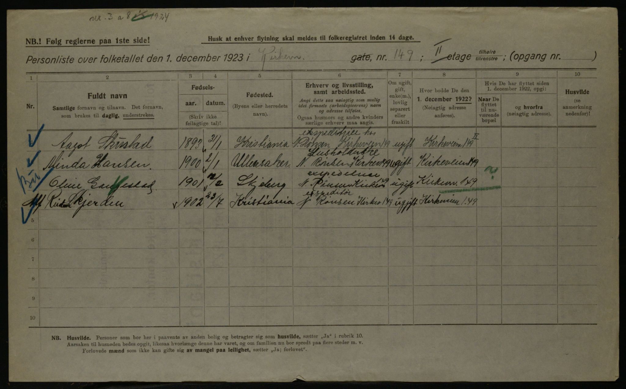 OBA, Kommunal folketelling 1.12.1923 for Kristiania, 1923, s. 57537