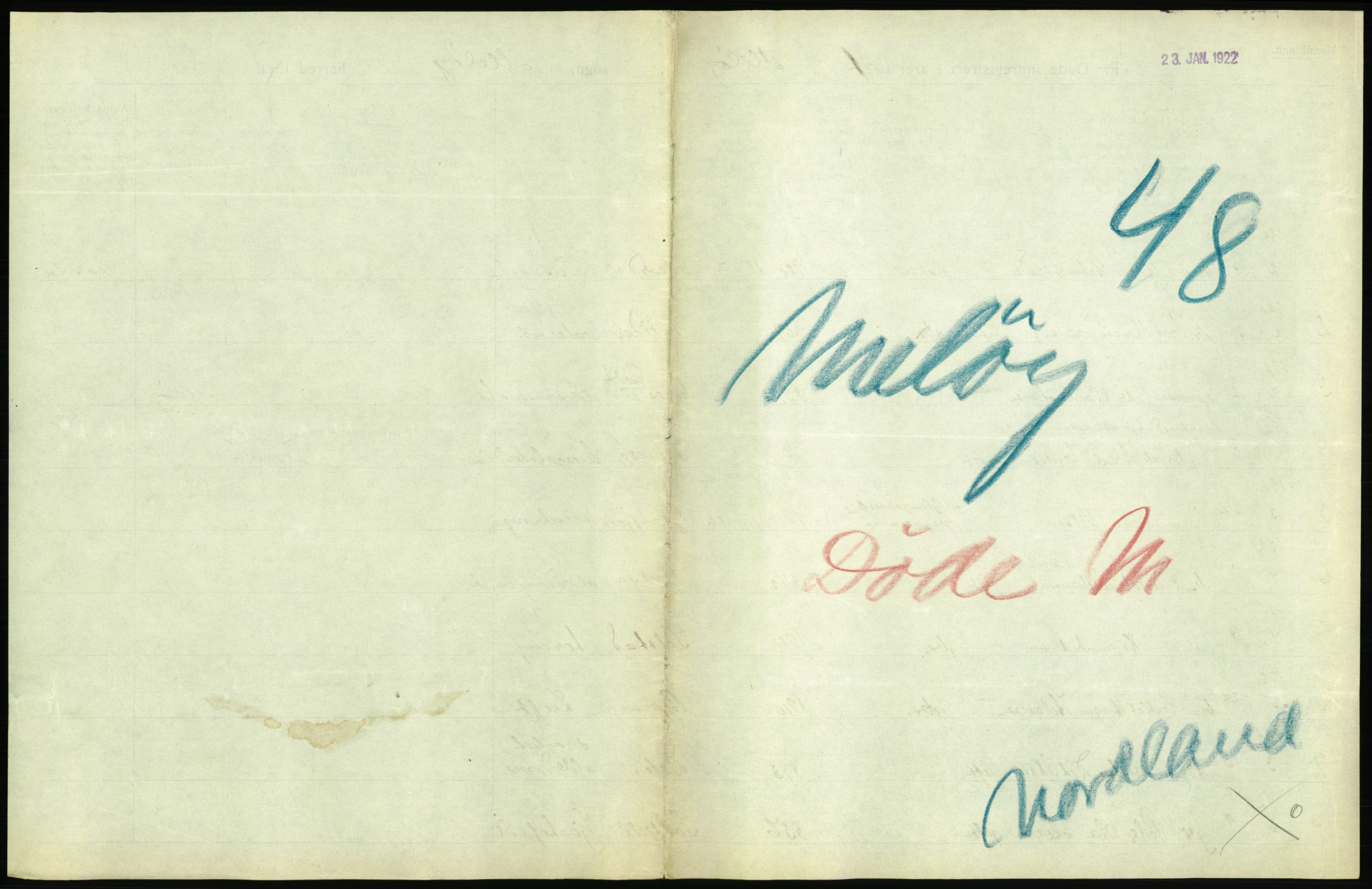 Statistisk sentralbyrå, Sosiodemografiske emner, Befolkning, AV/RA-S-2228/D/Df/Dfc/Dfca/L0051: Nordland fylke: Døde. Bygder og byer., 1921