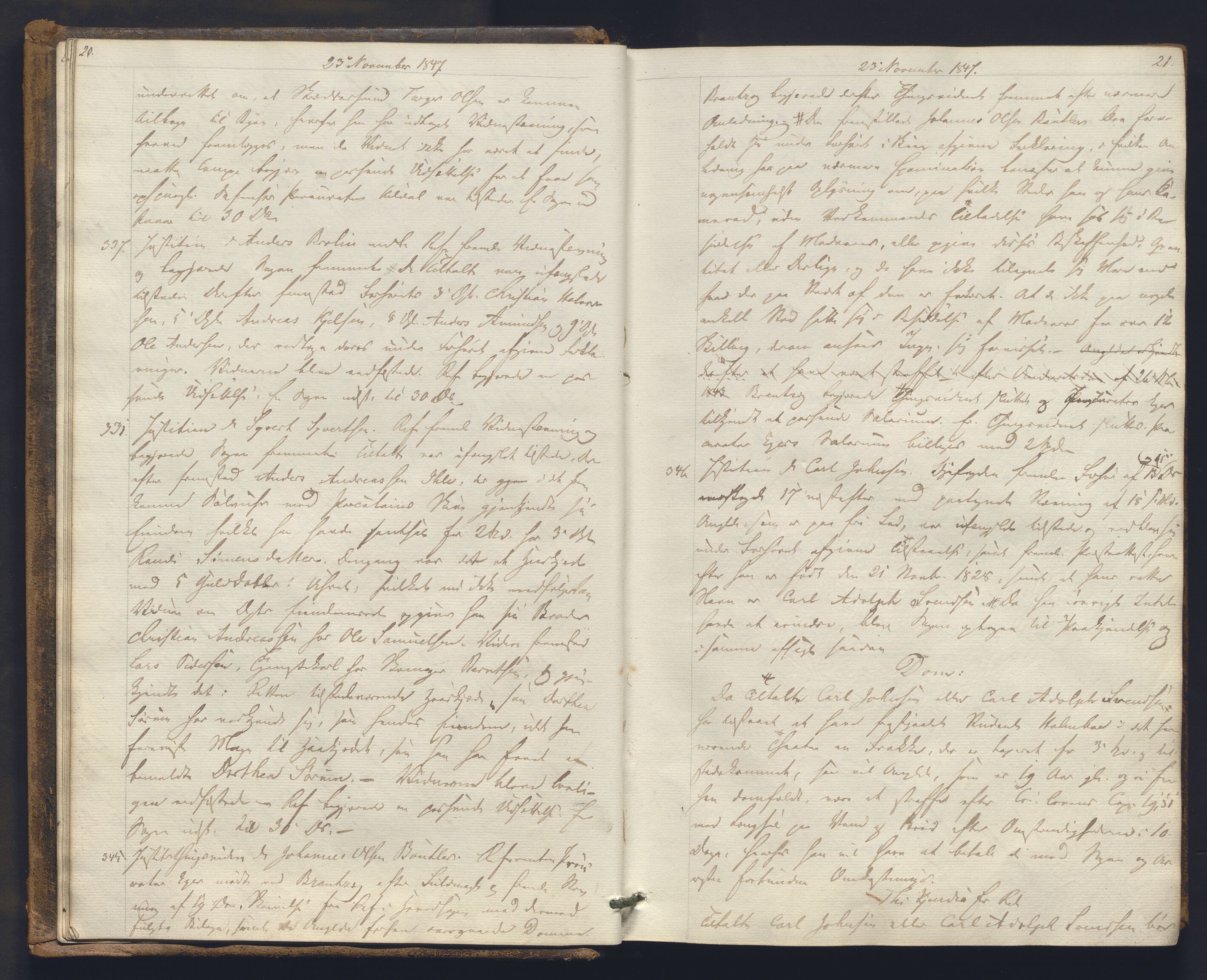 Christiania byfogd, AV/SAO-A-11543/F/Fc/L0014: Ekstrarettsprotokoll, 1847-1853, s. 20-21
