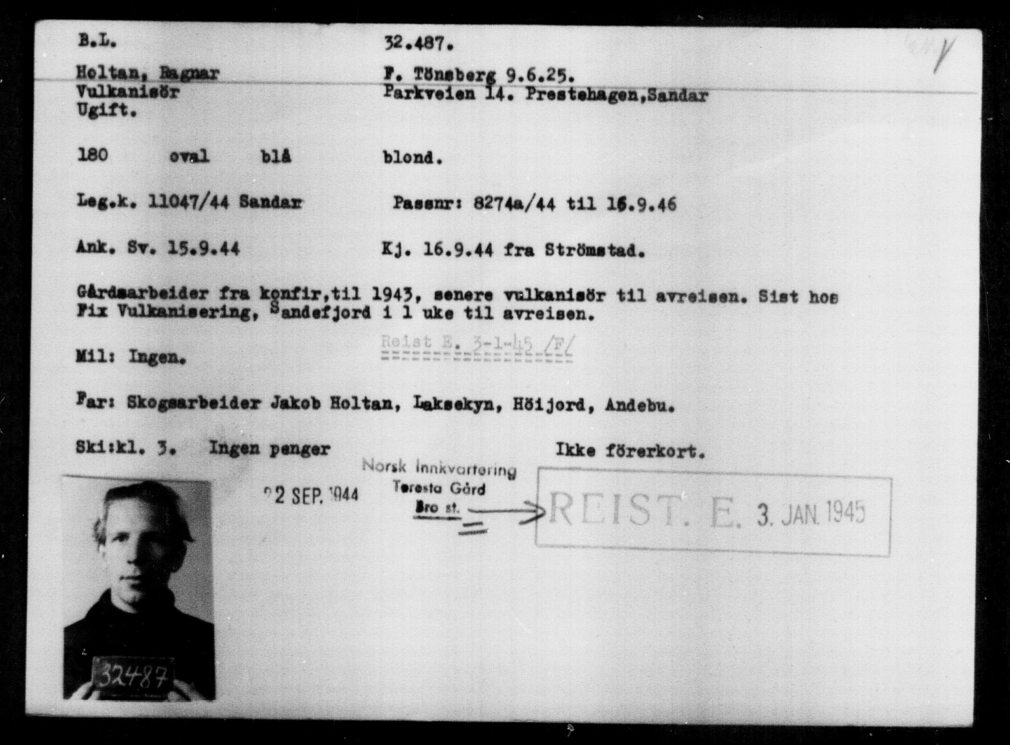 Utenriksstasjonene, Legasjonen i Stockholm, Flyktningkontoret, AV/RA-S-6753/V/Va/L0013: Kjesäterkartoteket, flyktninger med registreringsnr. 31500-34731, 1940-1945, s. 1041