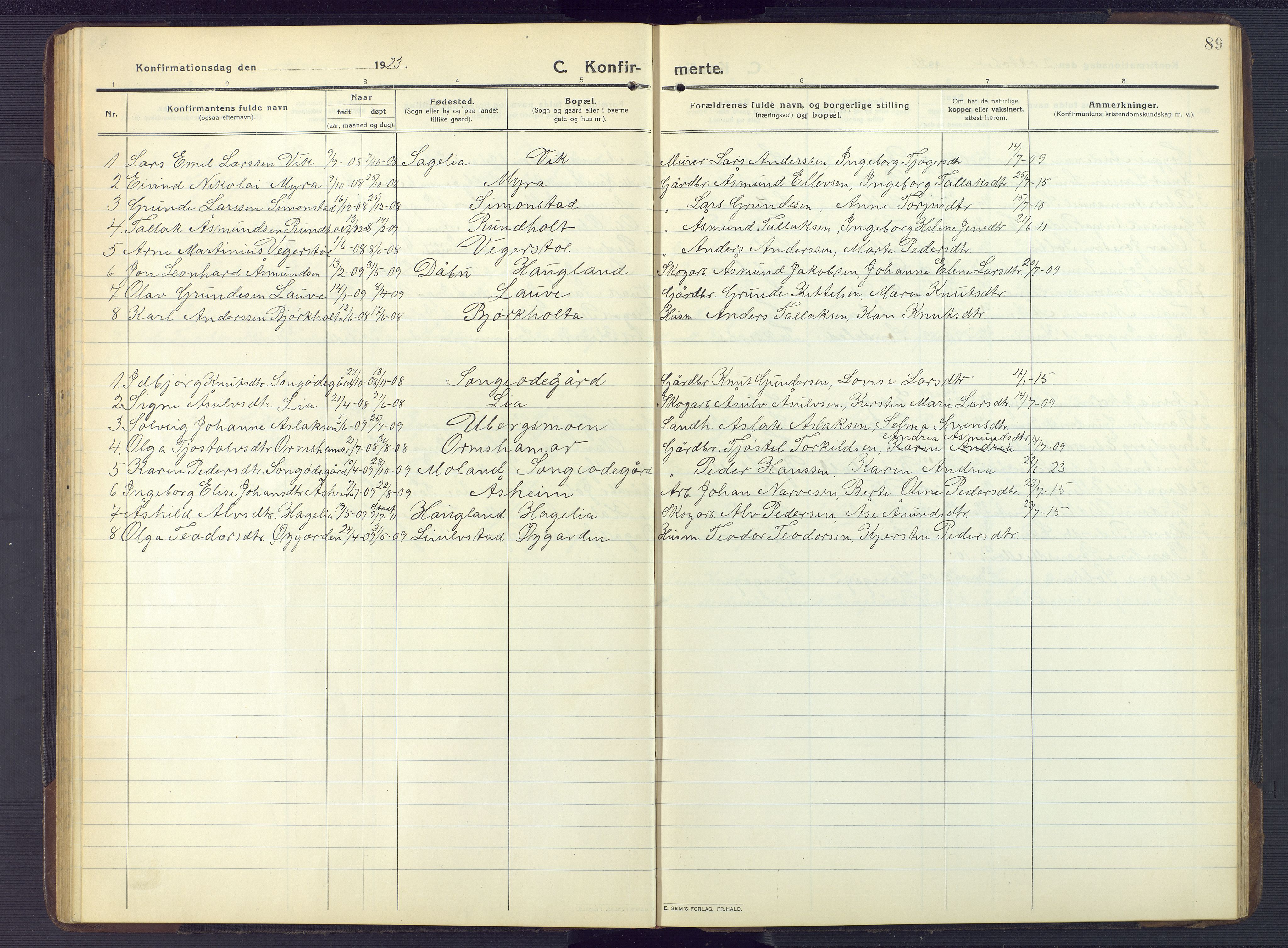 Gjerstad sokneprestkontor, SAK/1111-0014/F/Fb/Fbb/L0005: Klokkerbok nr. B 5, 1911-1949, s. 89