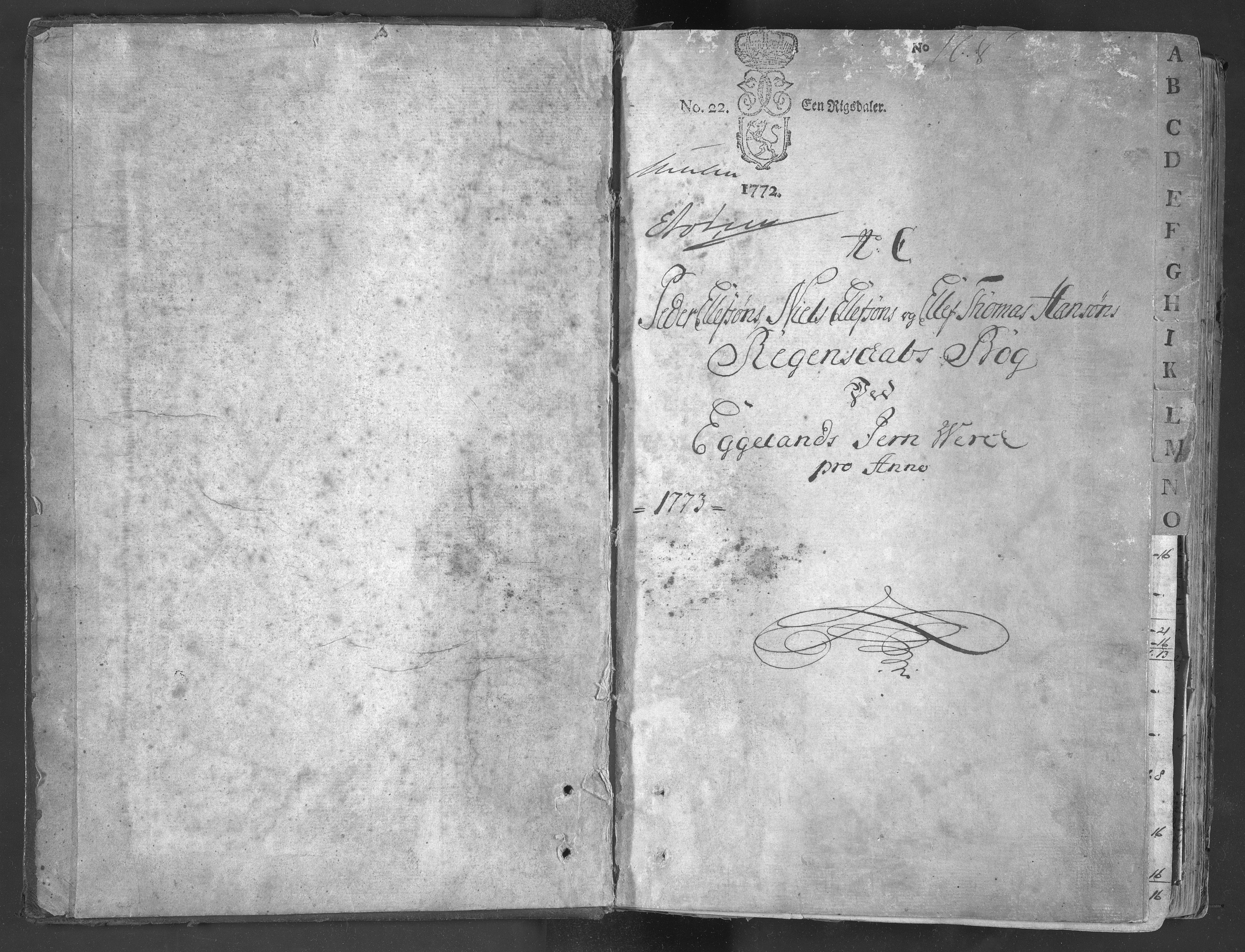 Egelands Jernverk, AAKS/PA-1907/01/L0009: Regnskapsbok, 1773-1795