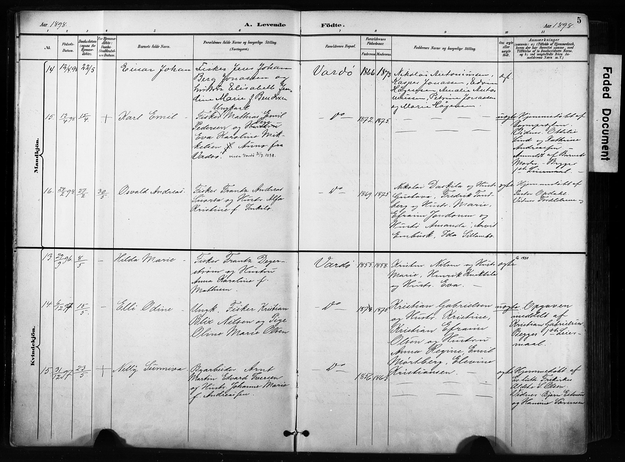 Vardø sokneprestkontor, AV/SATØ-S-1332/H/Ha/L0010kirke: Ministerialbok nr. 10, 1895-1907, s. 5