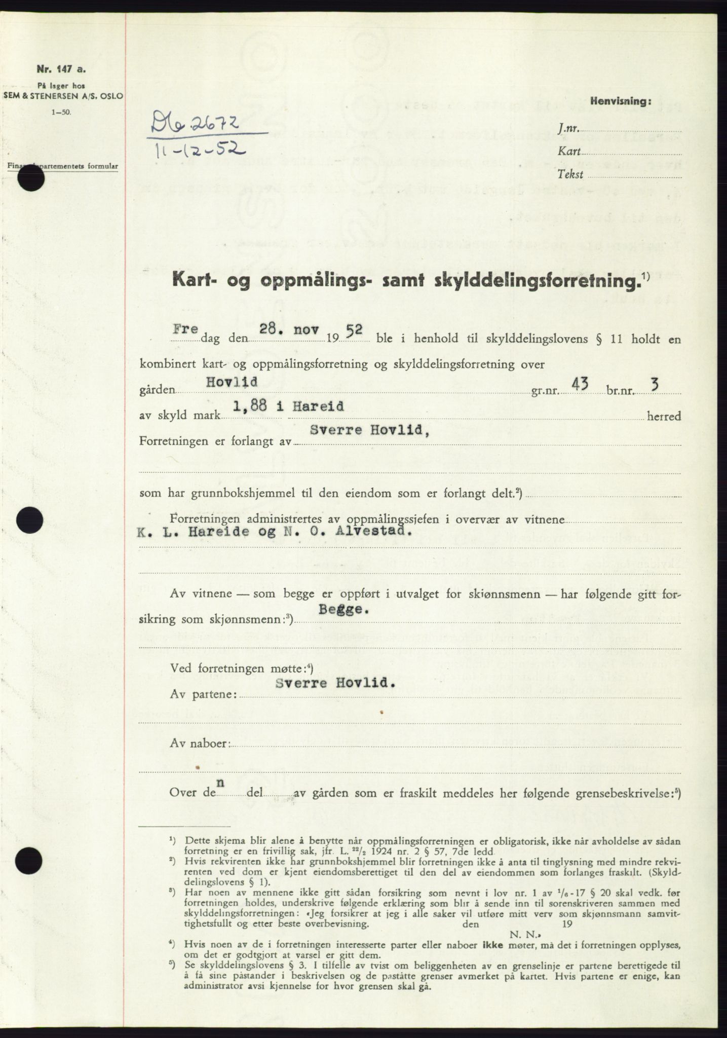 Søre Sunnmøre sorenskriveri, SAT/A-4122/1/2/2C/L0093: Pantebok nr. 19A, 1952-1953, Dagboknr: 2672/1952