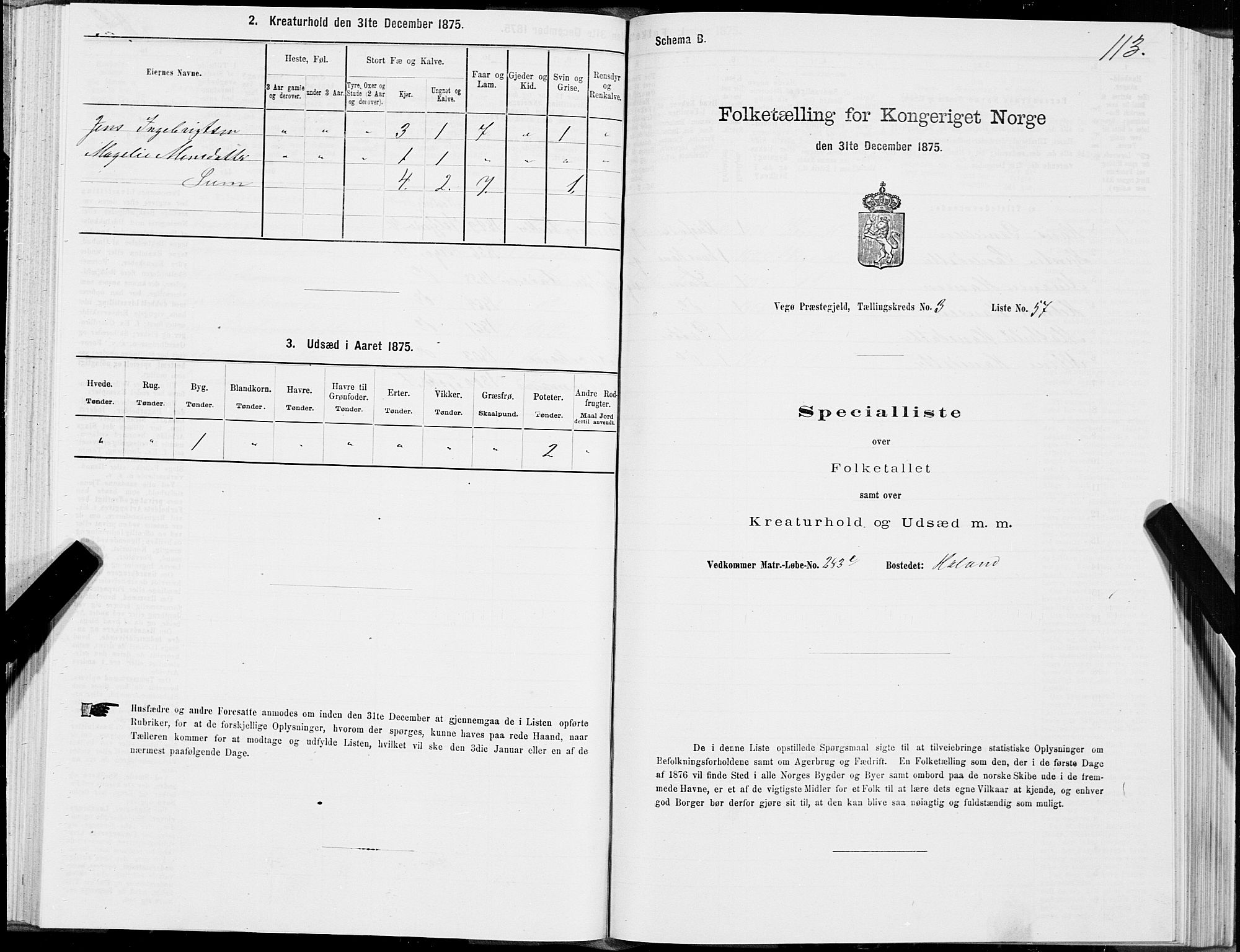 SAT, Folketelling 1875 for 1815P Vega prestegjeld, 1875, s. 2113