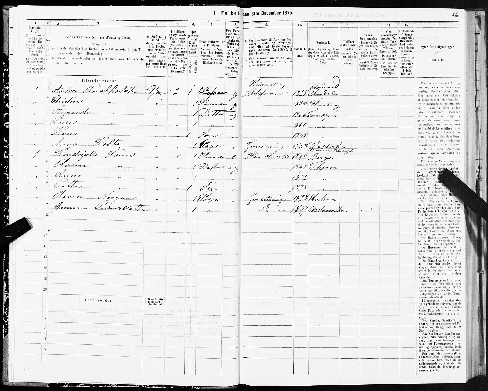 SAT, Folketelling 1875 for 1601 Trondheim kjøpstad, 1875, s. 3016