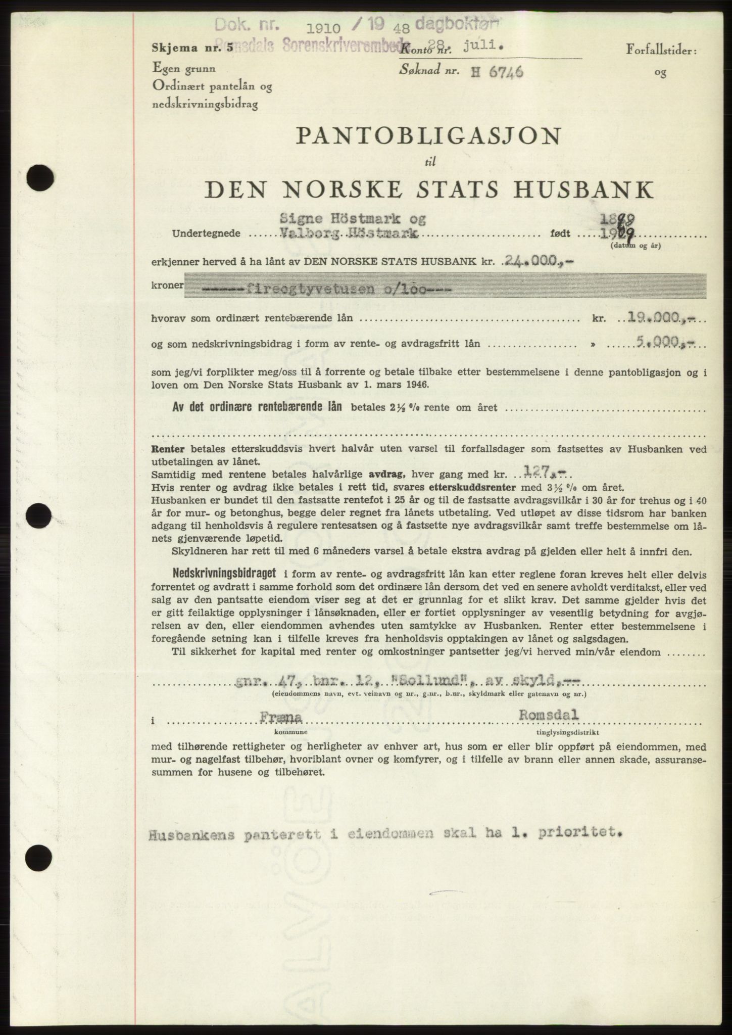 Romsdal sorenskriveri, SAT/A-4149/1/2/2C: Pantebok nr. B4, 1948-1949, Dagboknr: 1910/1948