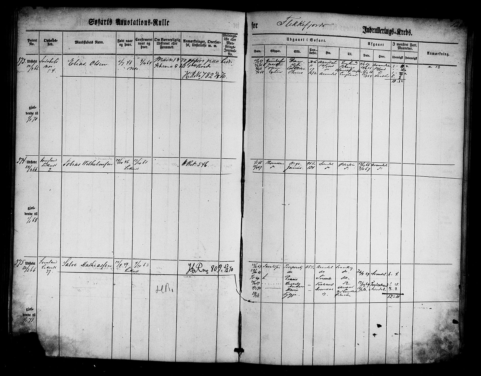 Flekkefjord mønstringskrets, AV/SAK-2031-0018/F/Fa/L0001: Annotasjonsrulle nr 1-435 med register, N-1, 1860-1867, s. 147