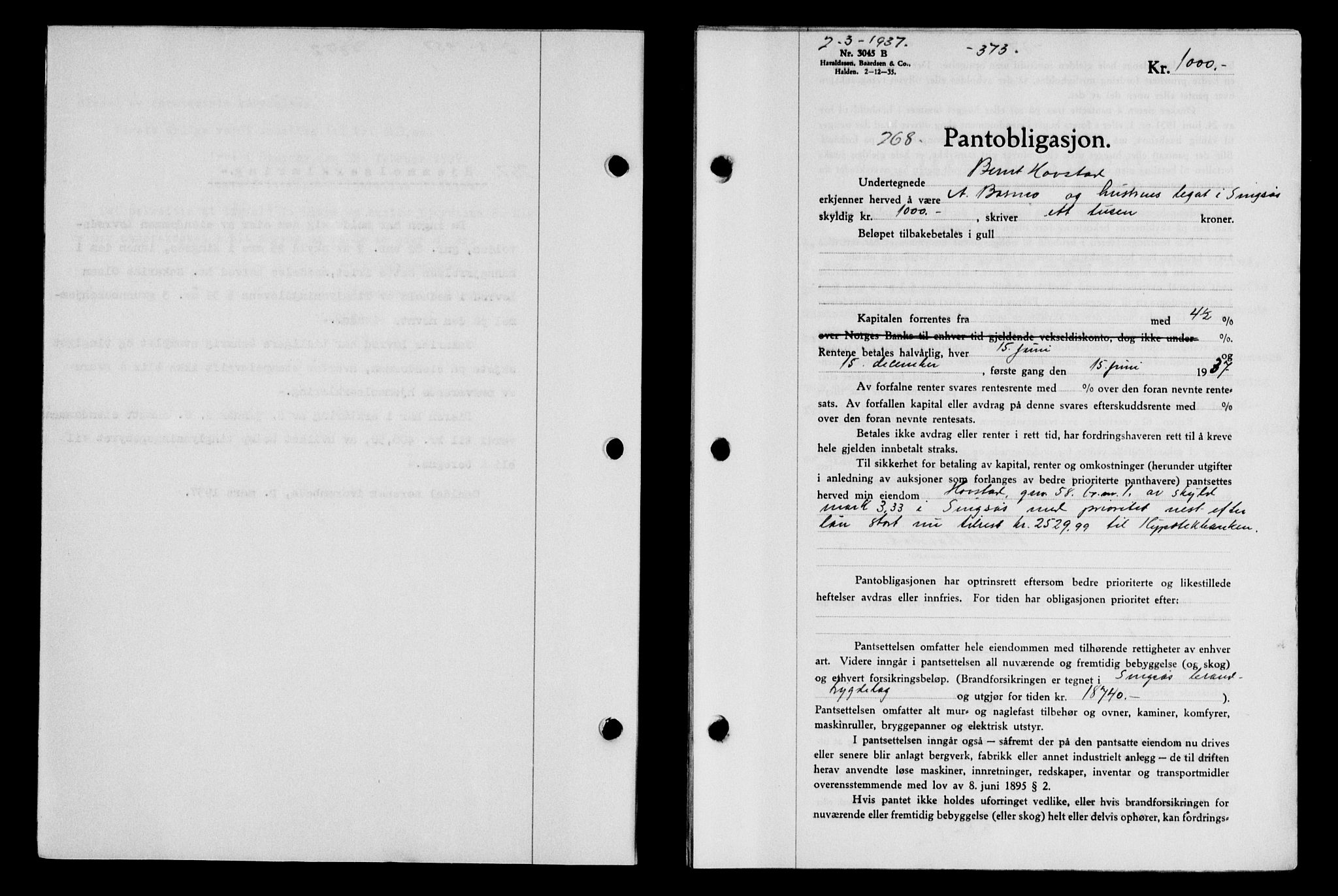 Gauldal sorenskriveri, SAT/A-0014/1/2/2C/L0047: Pantebok nr. 50-51, 1937-1937, Dagboknr: 268/1937