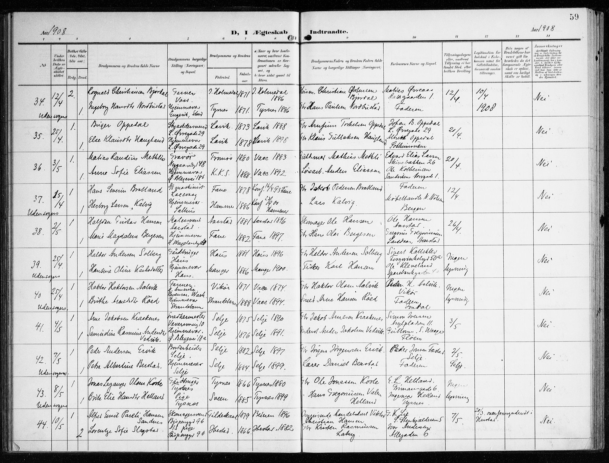 Korskirken sokneprestembete, AV/SAB-A-76101/H/Haa/L0038: Ministerialbok nr. D 5, 1904-1919, s. 59