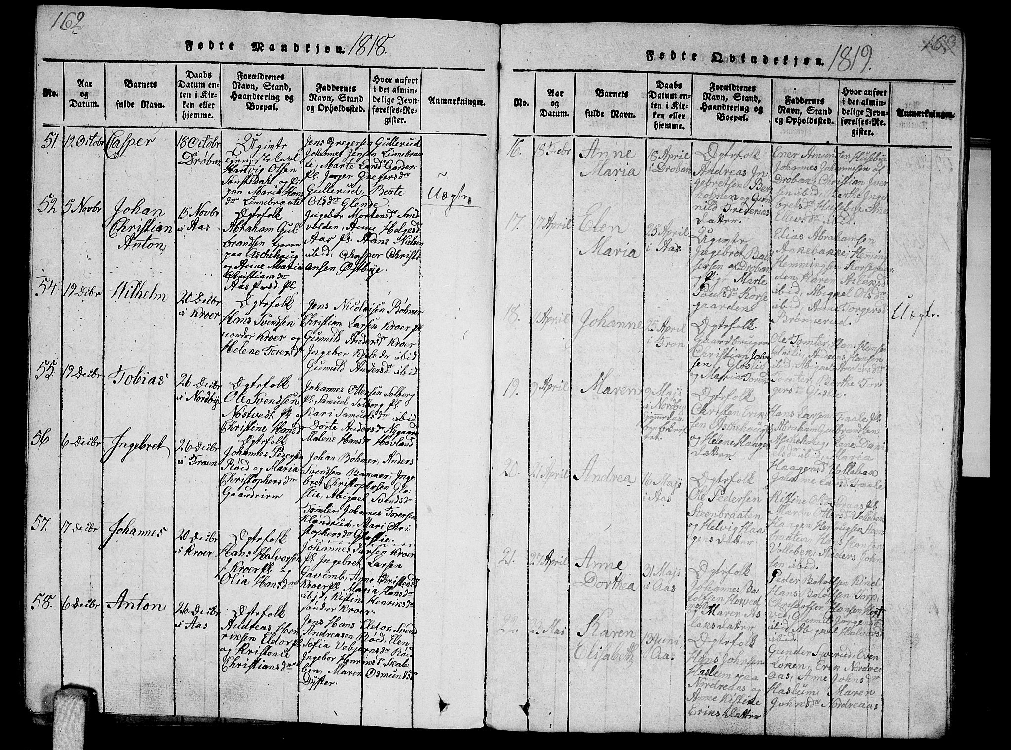 Ås prestekontor Kirkebøker, AV/SAO-A-10894/G/Ga/L0001: Klokkerbok nr. I 1, 1814-1820, s. 162-163