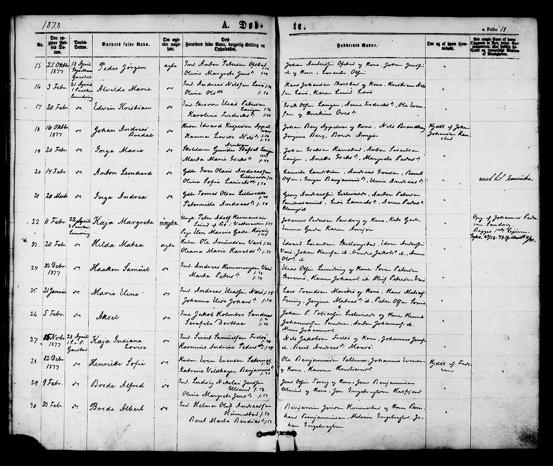 Ministerialprotokoller, klokkerbøker og fødselsregistre - Nord-Trøndelag, AV/SAT-A-1458/784/L0671: Ministerialbok nr. 784A06, 1876-1879, s. 18