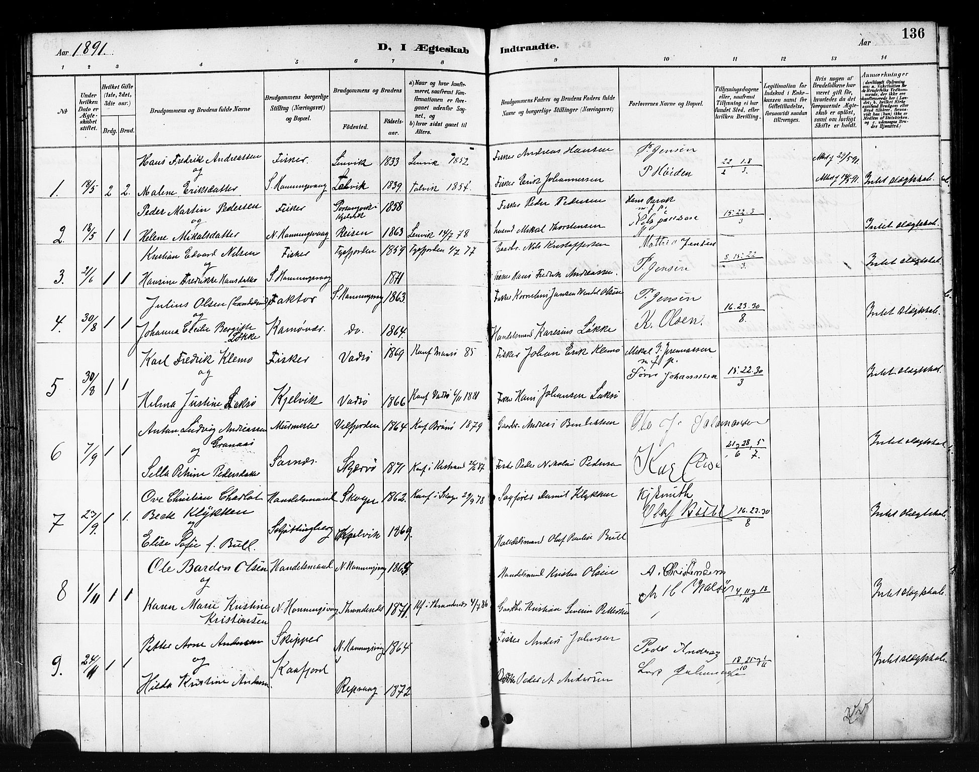 Måsøy sokneprestkontor, AV/SATØ-S-1348/H/Ha/L0007kirke: Ministerialbok nr. 7, 1887-1899, s. 136