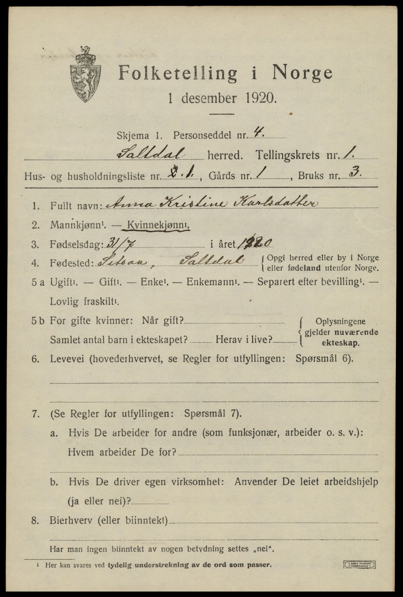 SAT, Folketelling 1920 for 1840 Saltdal herred, 1920, s. 1241