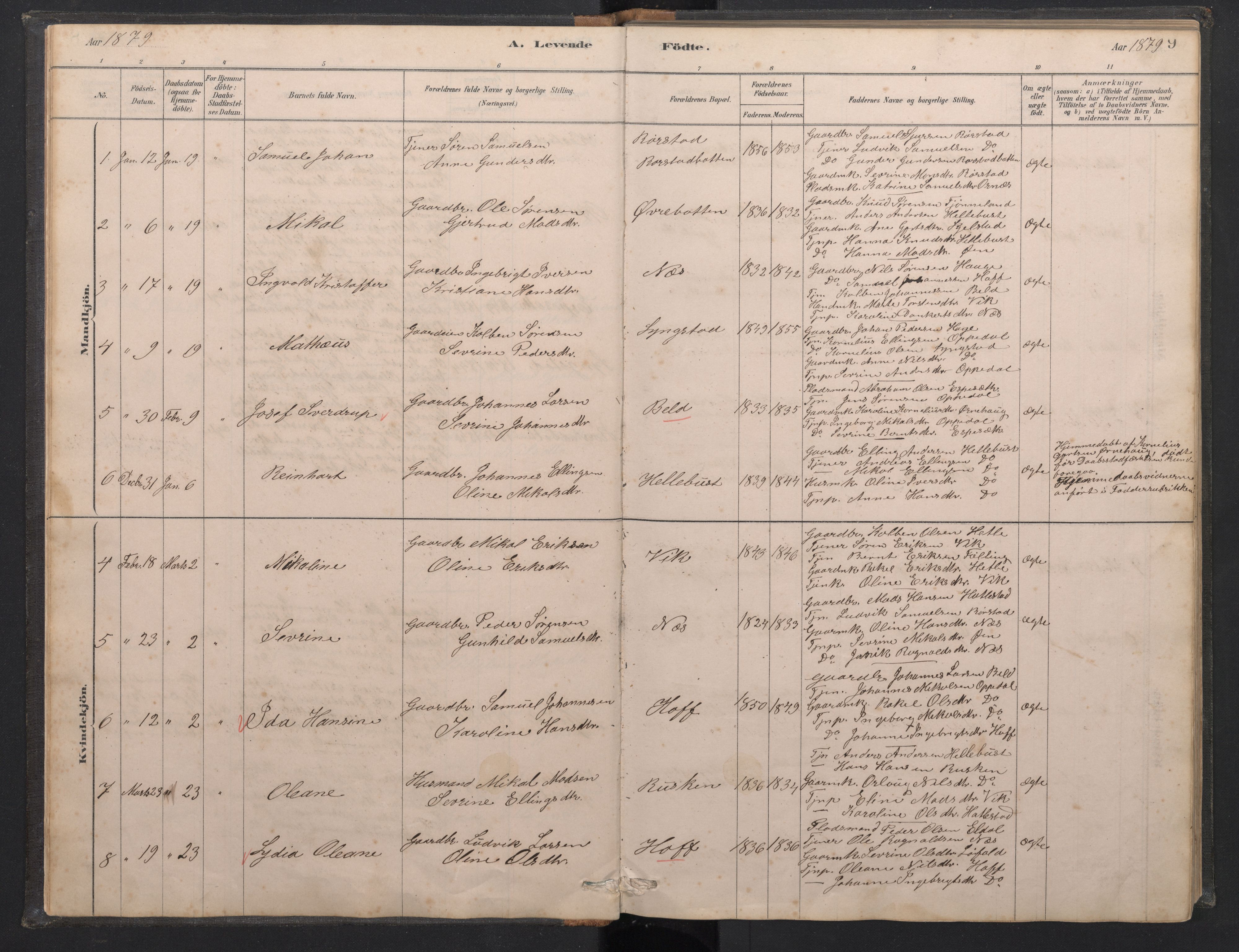 Gaular sokneprestembete, AV/SAB-A-80001/H/Hab: Klokkerbok nr. C 3, 1878-1897, s. 8b-9a