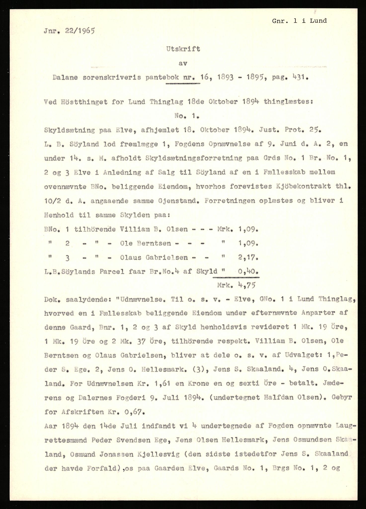 Statsarkivet i Stavanger, SAST/A-101971/03/Y/Yj/L0017: Avskrifter sortert etter gårdsnavn: Eigeland østre - Elve, 1750-1930, s. 543