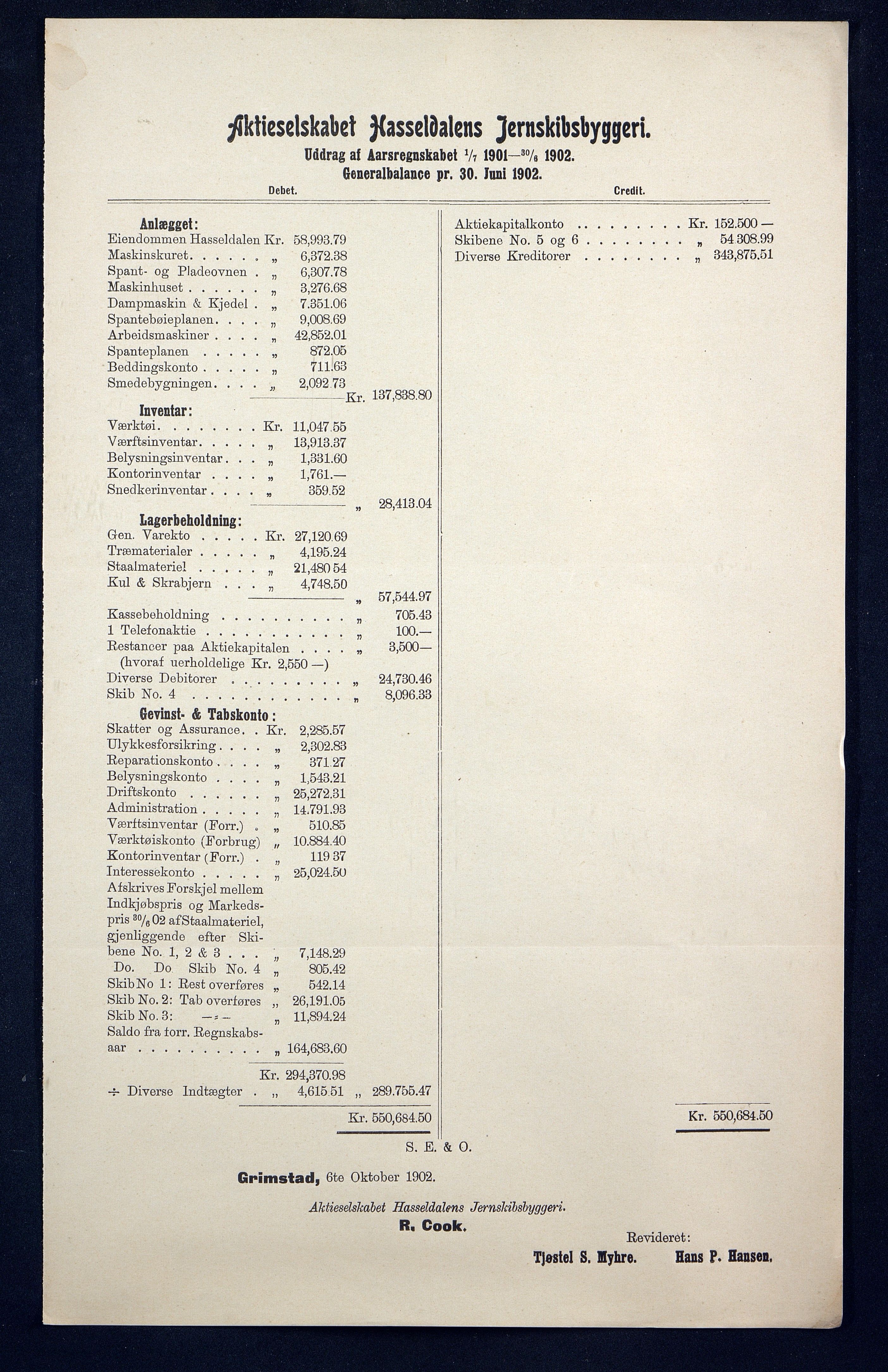 Grefstad & Herlofson, AAKS/PA-1127a/B/02/L0009: 58. A/S Hasseldalen Jernskibsbyggeri, 1899-1907