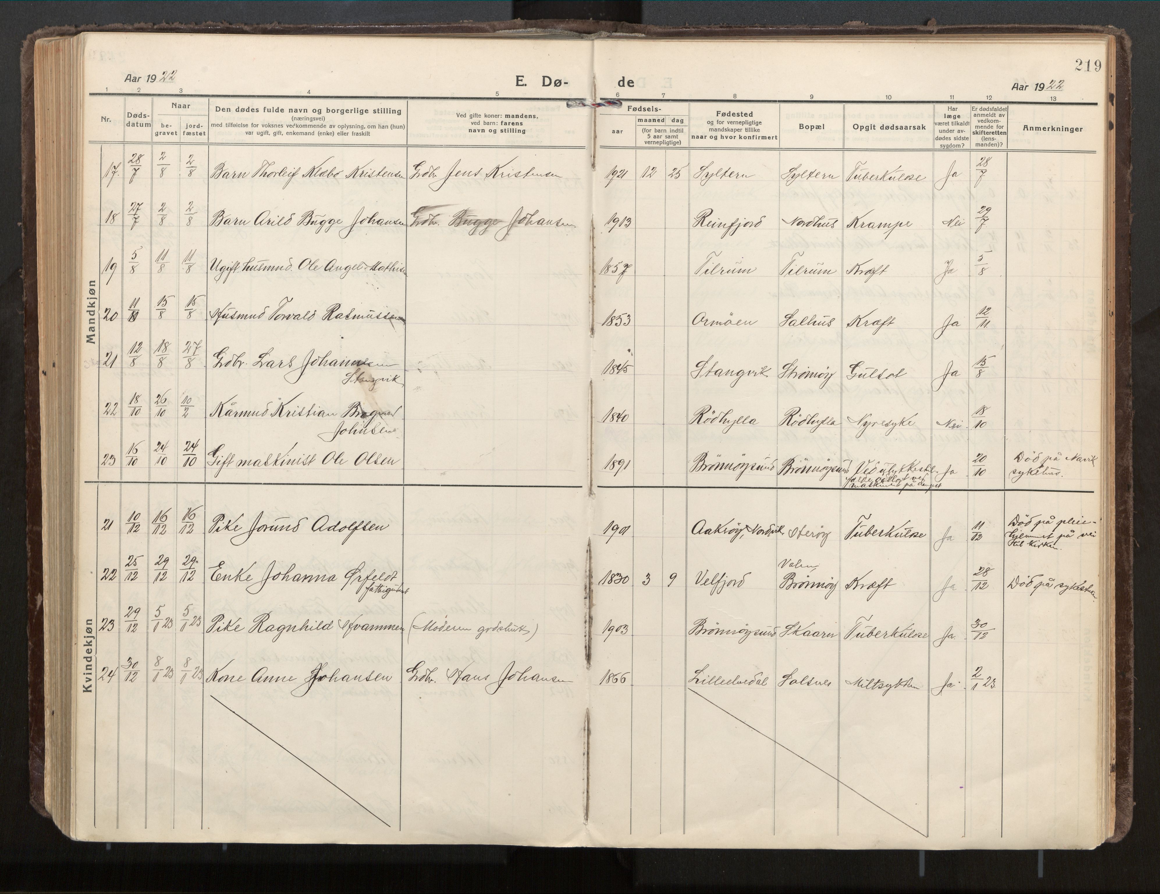 Ministerialprotokoller, klokkerbøker og fødselsregistre - Nordland, SAT/A-1459/813/L0207a: Ministerialbok nr. 813A18, 1919-1927, s. 219