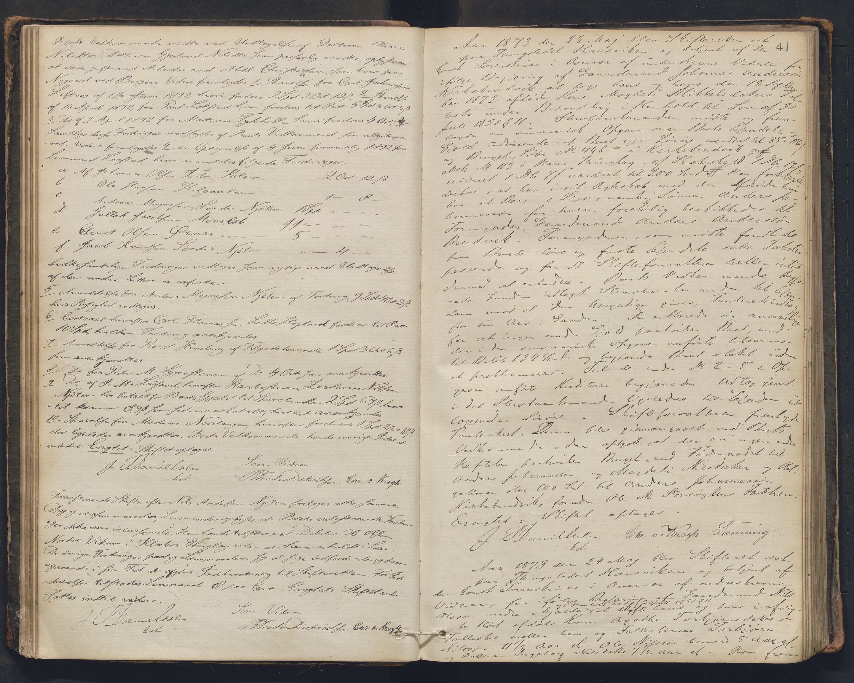 Nordhordland sorenskrivar, AV/SAB-A-2901/1/H/Hc/L0002: Skifteforhandlingsprotokollar, 1871-1878, s. 41