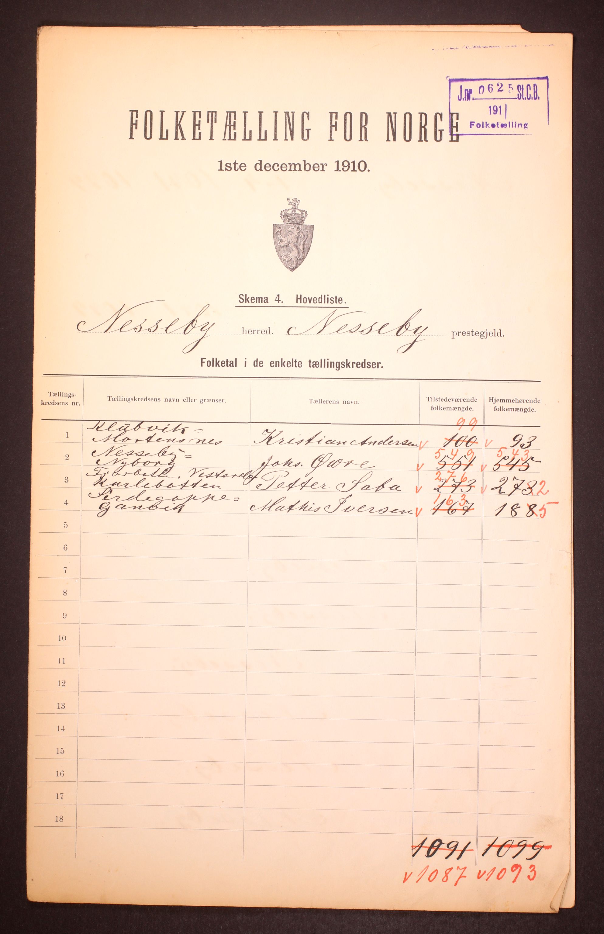 RA, Folketelling 1910 for 2027 Nesseby herred, 1910, s. 2