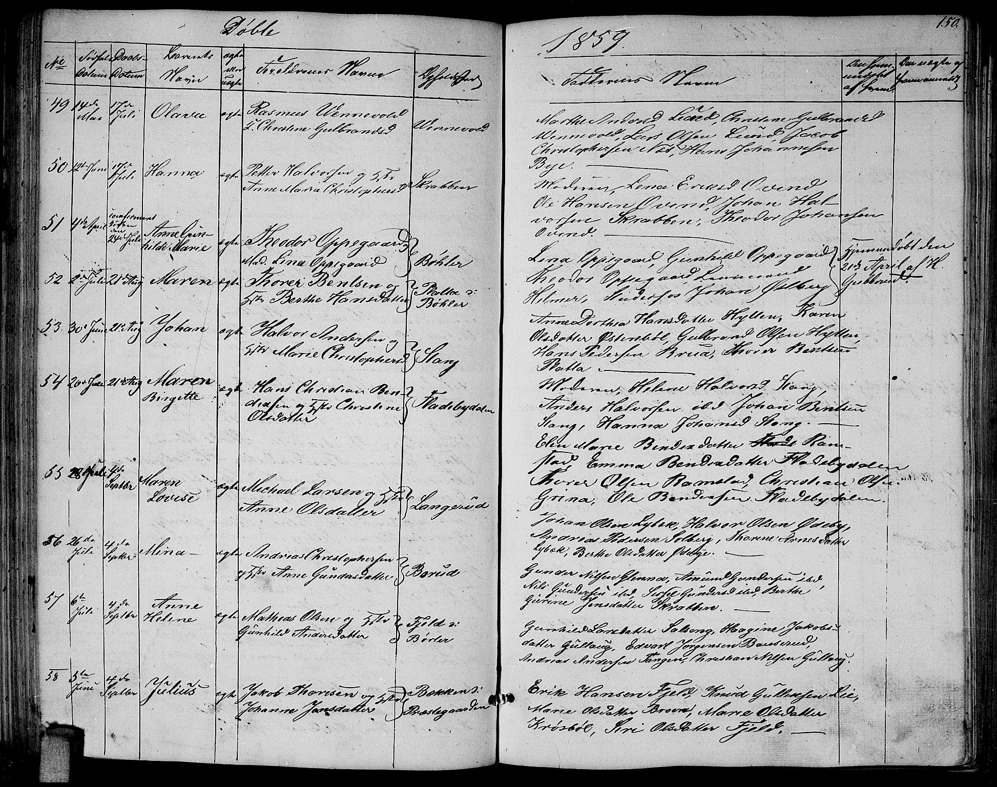 Enebakk prestekontor Kirkebøker, AV/SAO-A-10171c/G/Ga/L0004: Klokkerbok nr. I 4, 1850-1866, s. 150