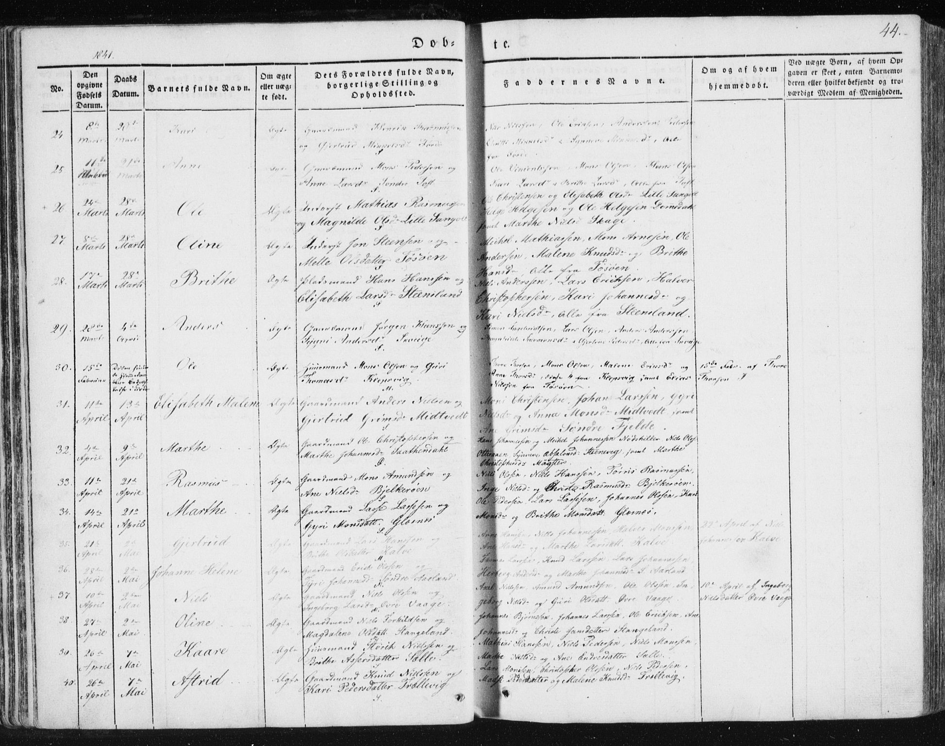 Sund sokneprestembete, AV/SAB-A-99930: Ministerialbok nr. A 13, 1835-1849, s. 44