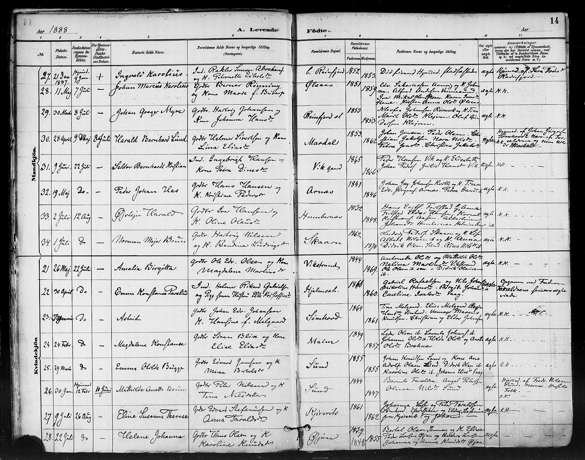 Ministerialprotokoller, klokkerbøker og fødselsregistre - Nordland, AV/SAT-A-1459/812/L0178: Ministerialbok nr. 812A07, 1886-1900, s. 14