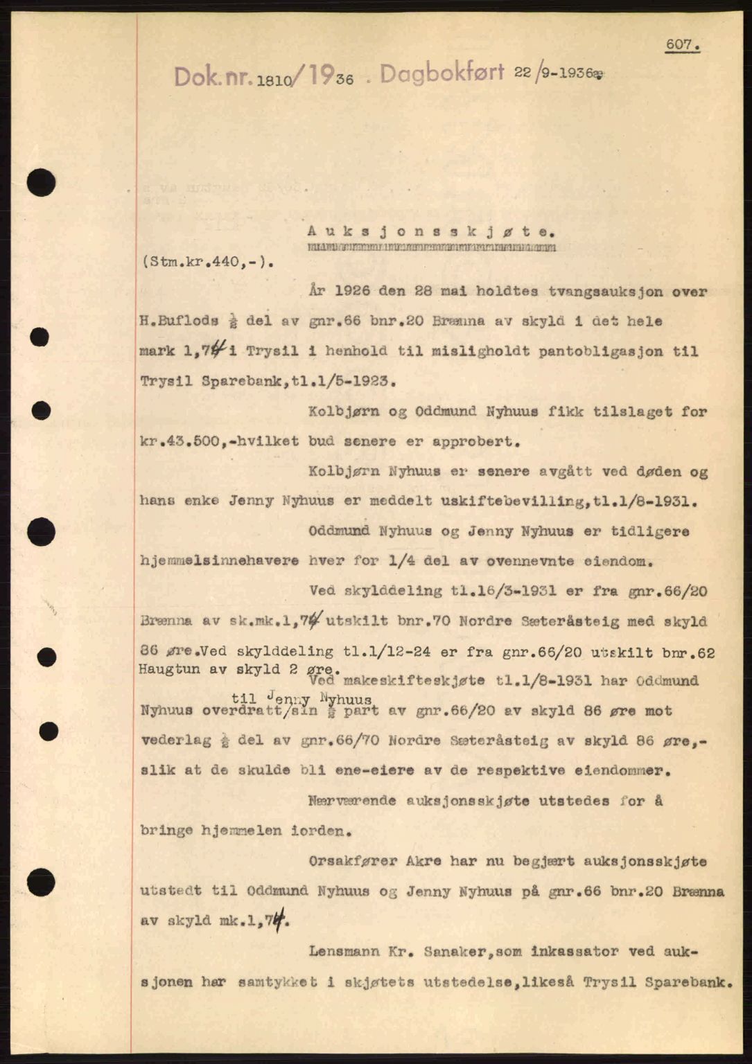 Sør-Østerdal sorenskriveri, SAH/TING-018/H/Hb/Hbb/L0054: Pantebok nr. A54, 1936-1936, Dagboknr: 1810/1936