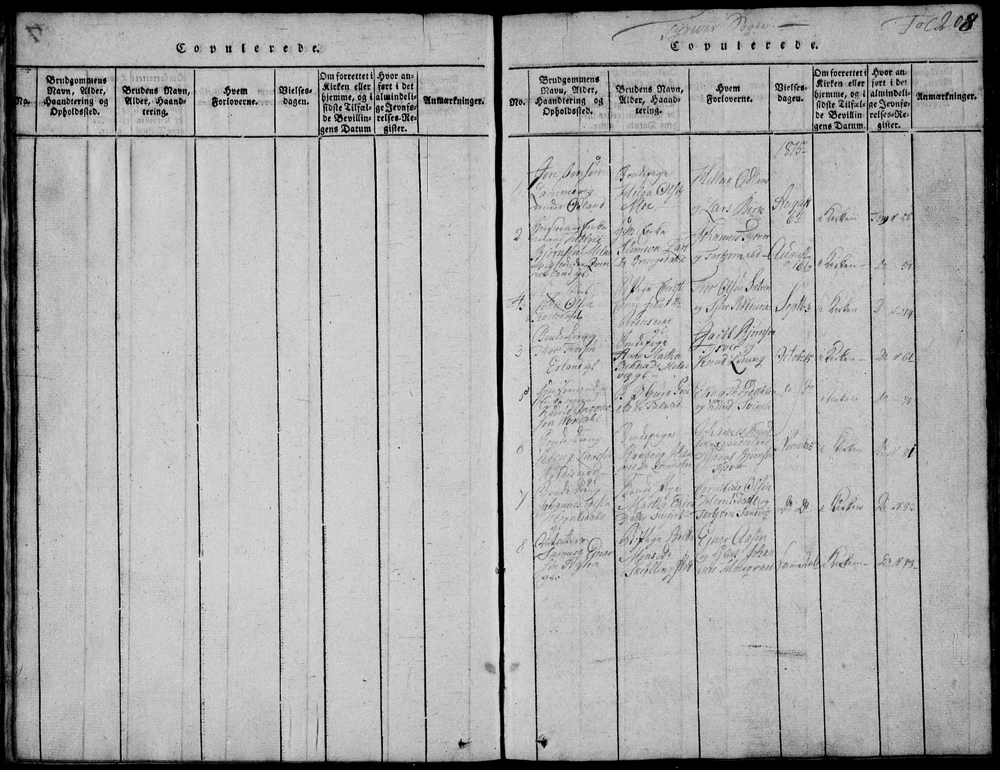 Skjold sokneprestkontor, SAST/A-101847/H/Ha/Hab/L0002: Klokkerbok nr. B 2 /1, 1815-1830, s. 208