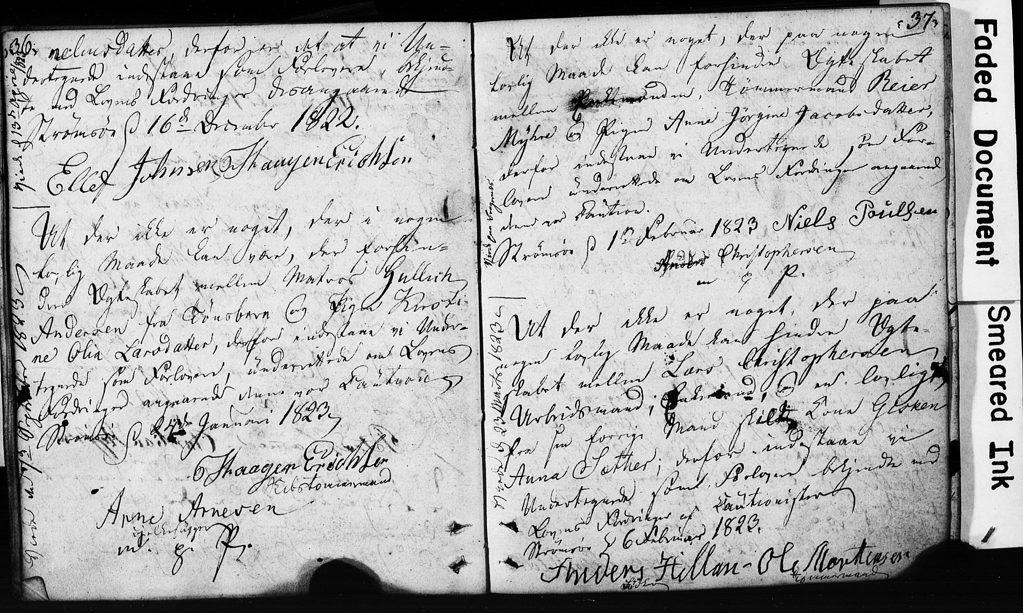 Strømsø kirkebøker, SAKO/A-246/H/Hb/L0002: Forlovererklæringer nr. 2, 1815-1857, s. 36-37