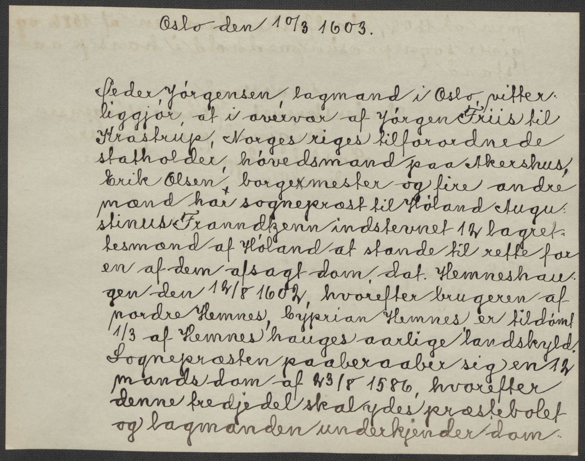 Riksarkivets diplomsamling, RA/EA-5965/F15/L0007: Prestearkiv - Akershus, 1573-1693, s. 207